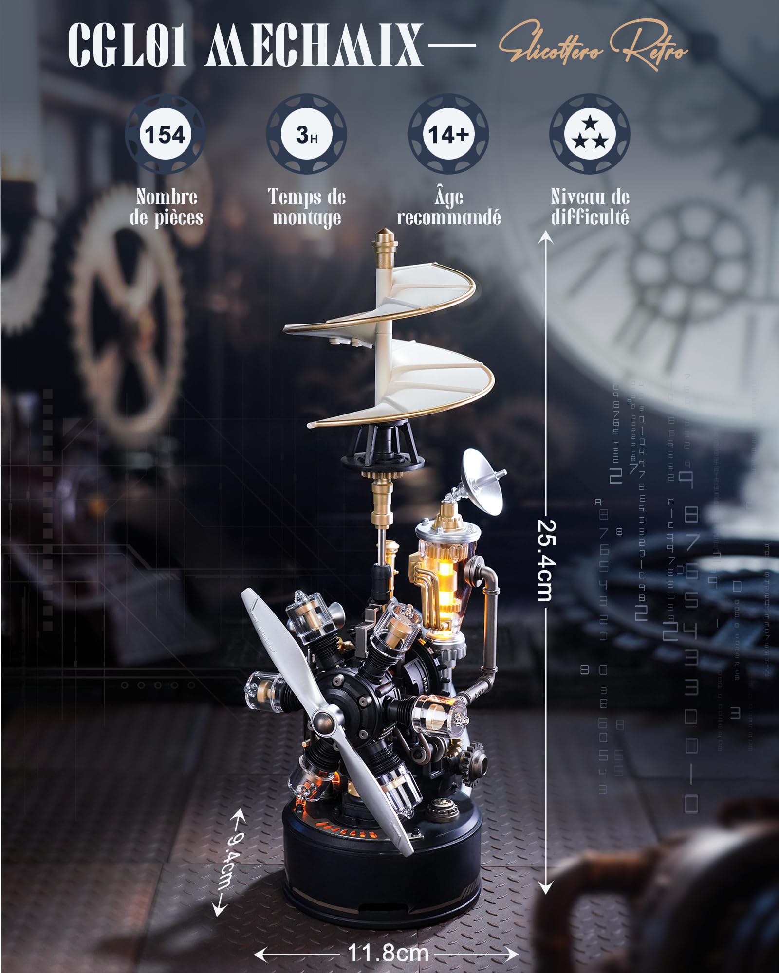 ROBOTIME 3D Puzzle Helicopter Model Kit for Adults, Mechanical DIY Building Set including Lights & Motion - Image 2