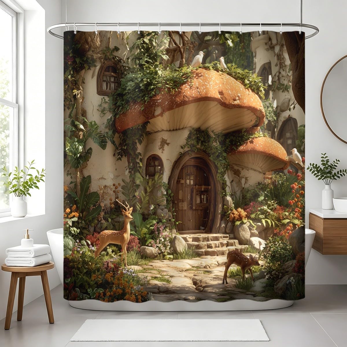 Tenda Doccia 240x200 cm Marrone Antimuffa e Impermeabile Poliestere
