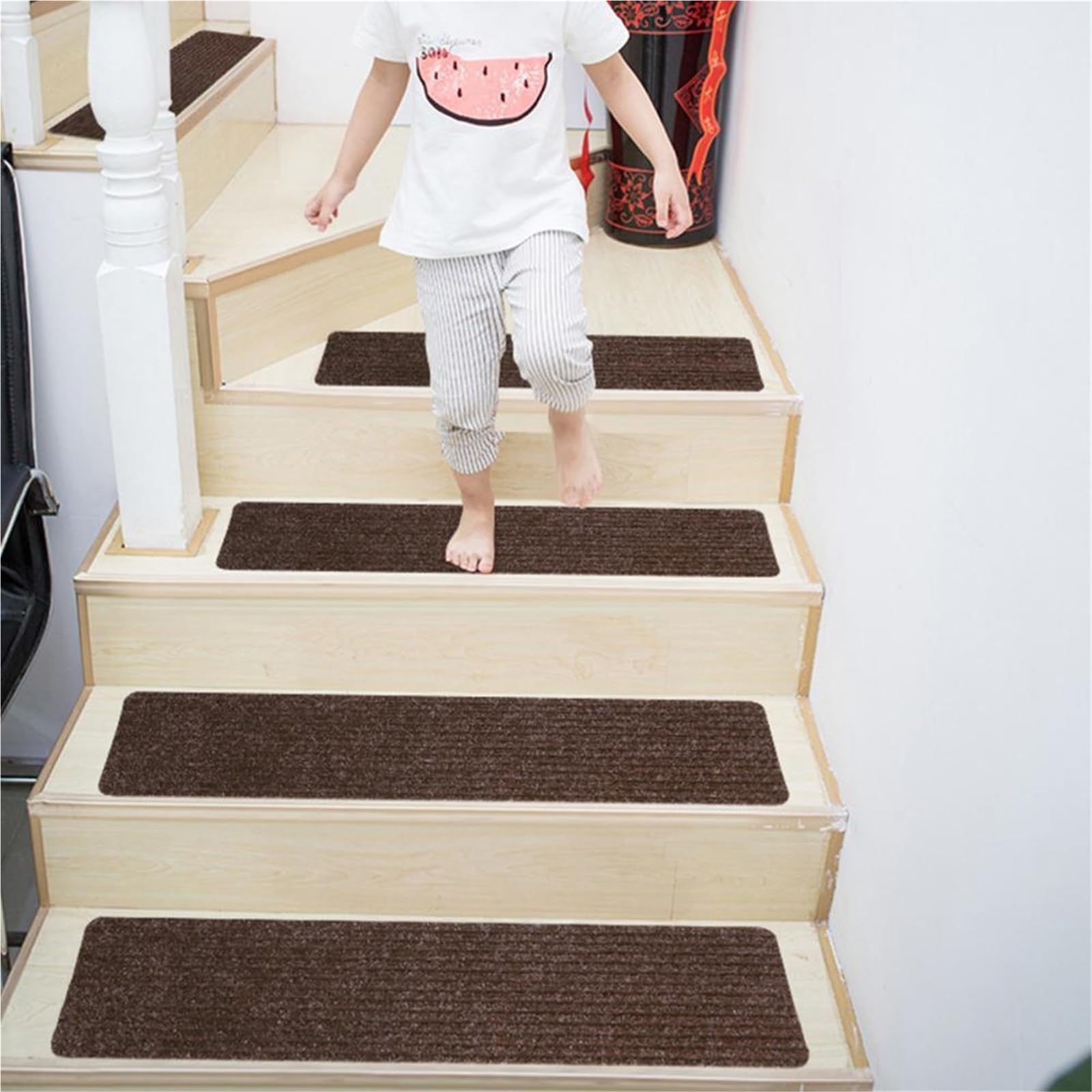 Hogar y Cocina - 15 gradini antiscivolo in morbido peluche per scale in legno, colore: cachi, ideali per la sicurezza domestica e lo stile