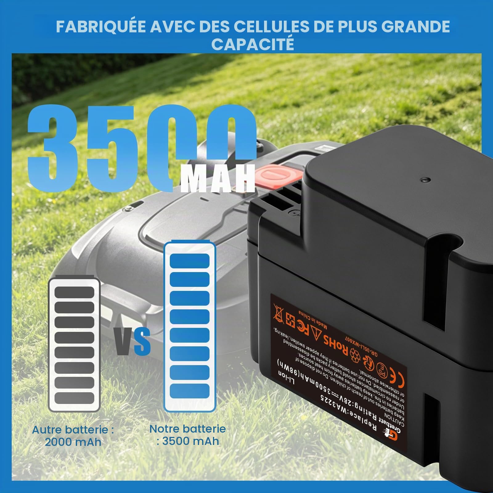 Batterie Li-ION 28V 3.5Ah Remplace Worx WA3225 WA3565 Compatible avec L1500i WG798E M500B WG755E M800 WG790E WG794E WG794EDC Landroid M1000 WG791E. 1 M1000i WG796E.1 M500 WG754E M800 WG790E.1