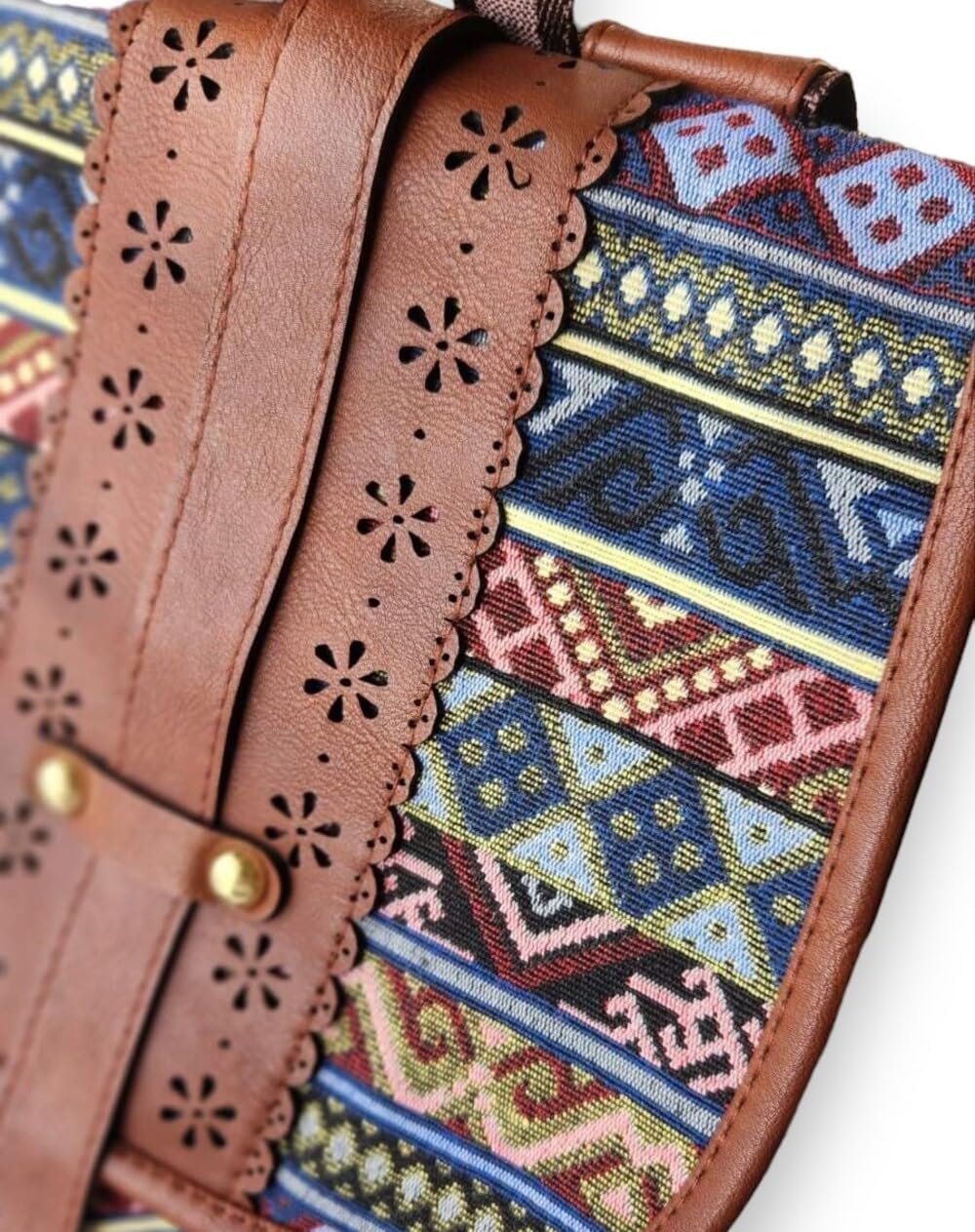 Hippie Canvas Women Backpack Purse- Boho Style Ethnic Drawstring Causal Double Shoulder Vintage Travel Daypack (Landscape), Large - Image 3