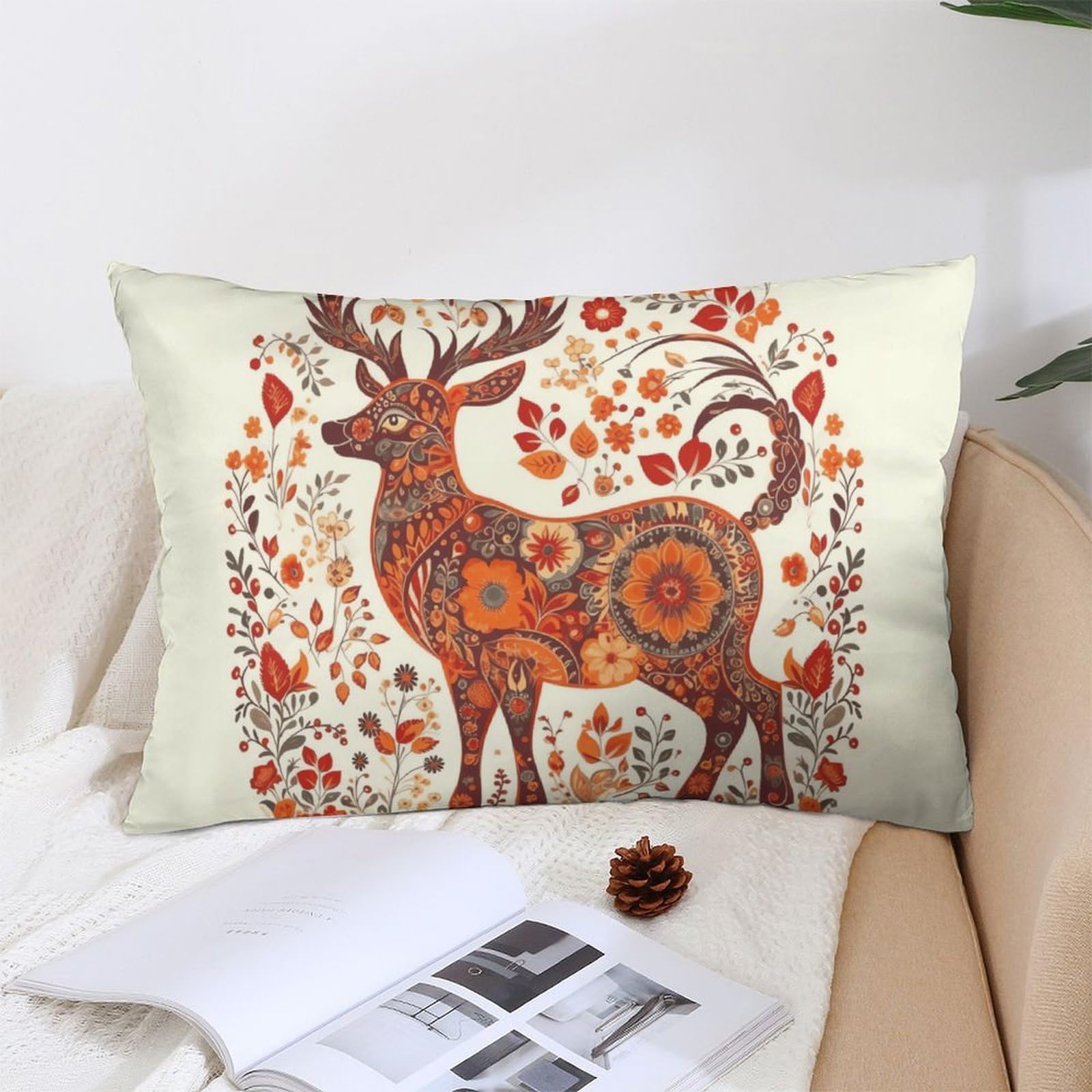 NTVOWPZO Decoration Throw Pillow Covers 12 "x20 Pillowcases Covers Red and Orange Deer Soft Pillowcases Modern Farmhouse Home Decor Sofa Cushions Covers for Couch Bed Living Room