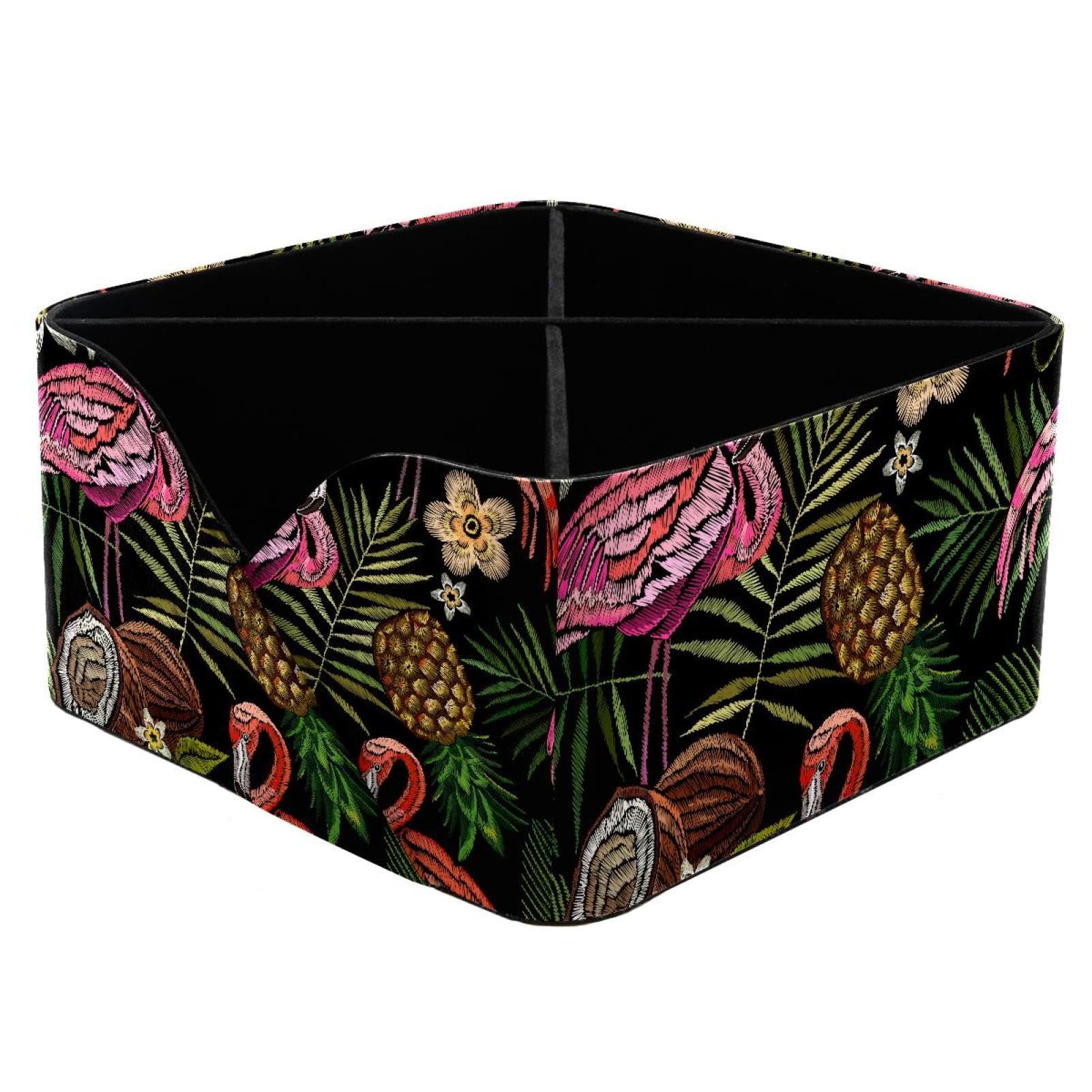 KengjuTesu Flamingo Tropical Palm Tree Leaves Pineapple Coconut Pattern Desktop Organizer Pen Holder, Rectangular Pencil Cup for Office, Study and Makeup Stations