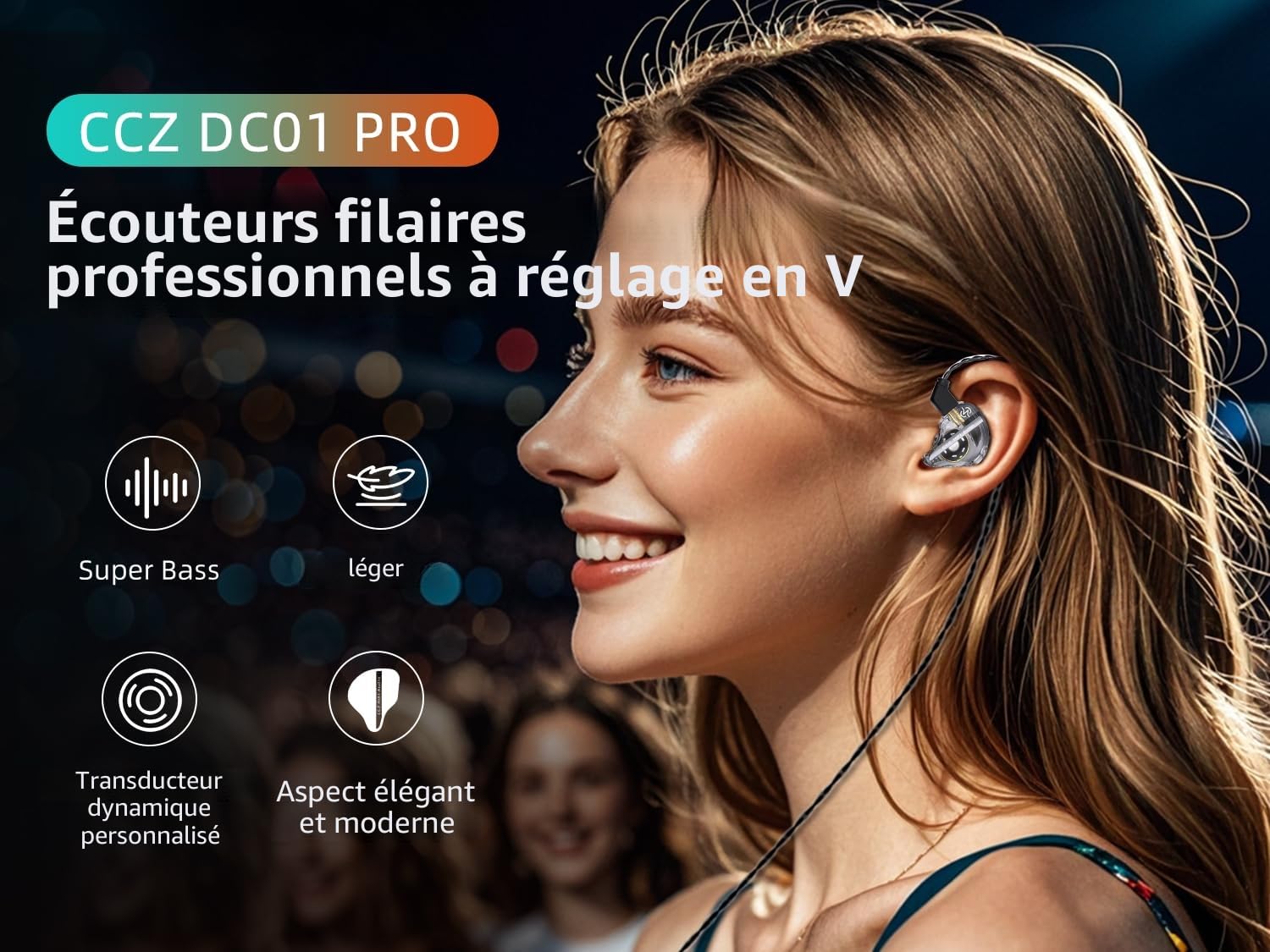 Yinyoo CCZ DC01 Pro Écouteur Filaire HiFi avec Micro, écouteurs Basses Profondes, Microphone HD, câble OFC, Ecouteur Intra-Auriculaires, IEM à Fil, Casque Filaire pour audiophiles