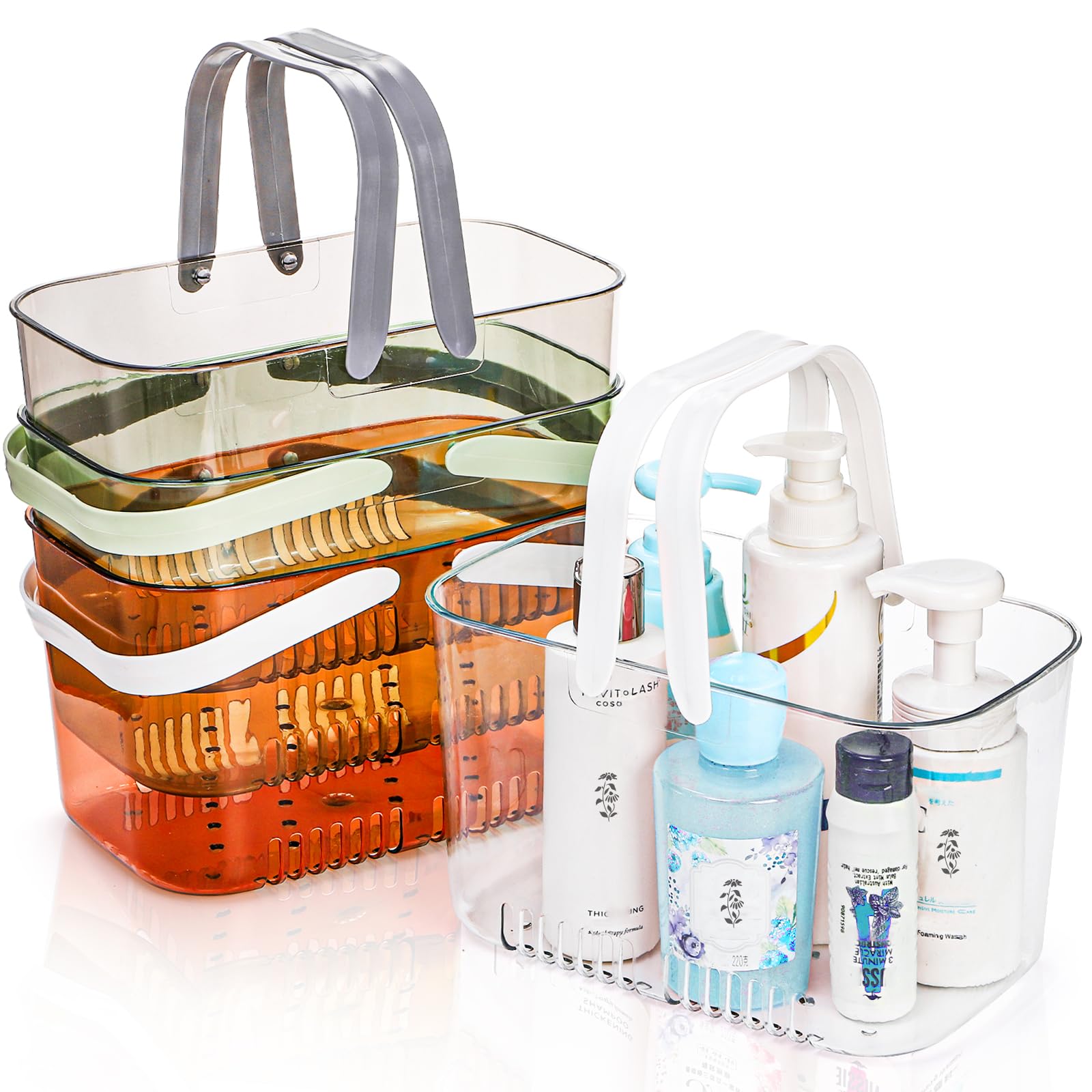 Peohud 4 Pack Shower Caddy Tote Plastic Storage Baskets with Handles Portable Organizer Bin for Bathroom College Dorm