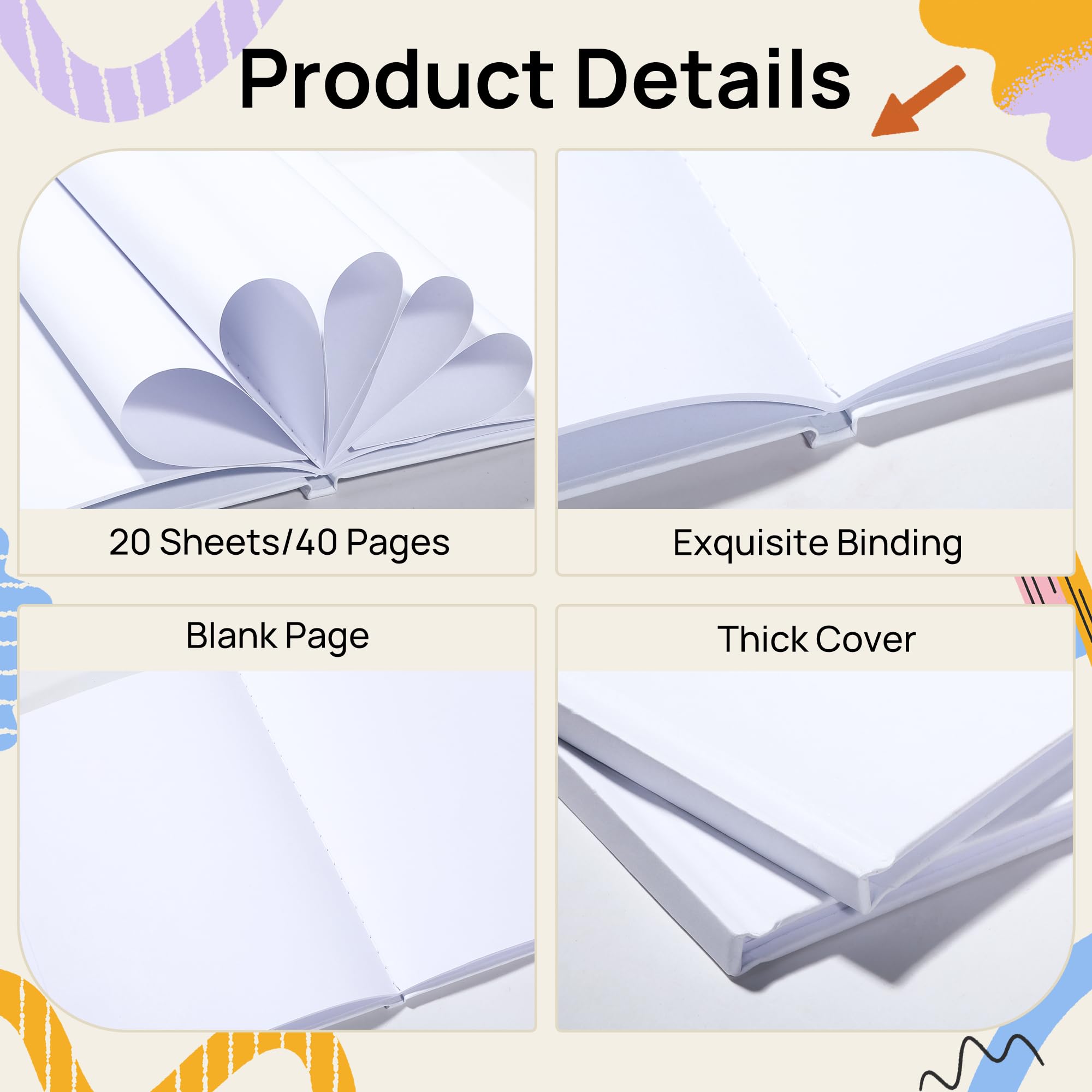 miikoul Confezione da 12 libri bianchi con copertina rigida, 100 g/m², per scrivere storie, 40 pagine bianche da 15,2 x 20,3 cm, per creare il proprio libro ideale per adolescenti, lettura, scrittura
