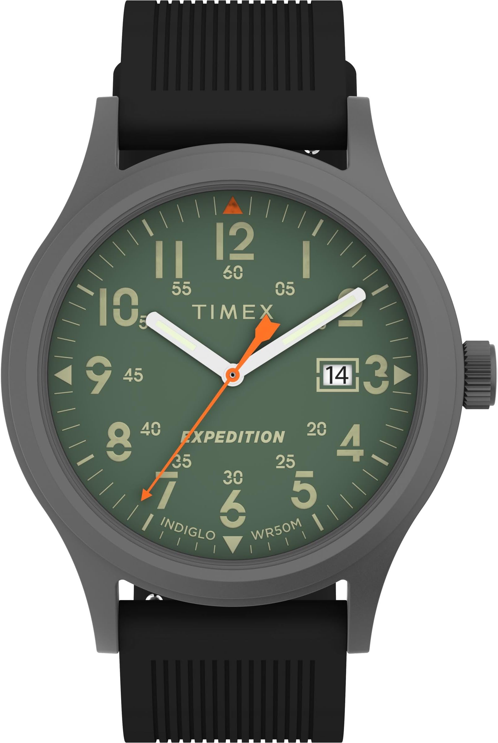 Men's Expedition Scout 40mm Watch – Black Case & Dial with Olive Leather Slip-Thru Strap