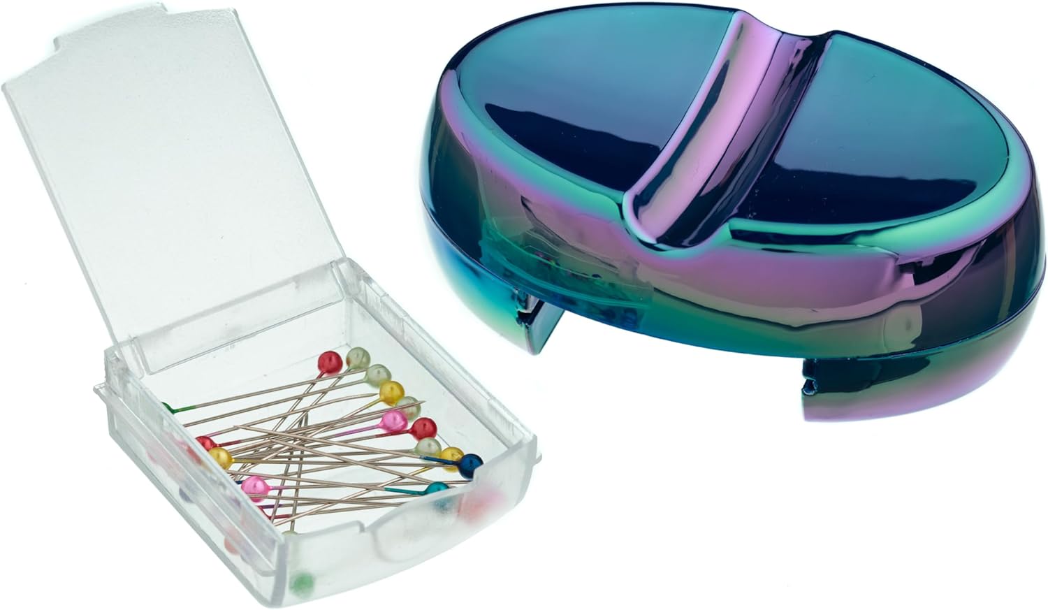 The Quilted Bear Magnetic Pin Cushion - Magnetic Pin Cushion with 25 Pearl-Headed Sewing Pins & a Handy Plastic Drawer Organizer for Pins & Sewing Supplies (Rainbow)