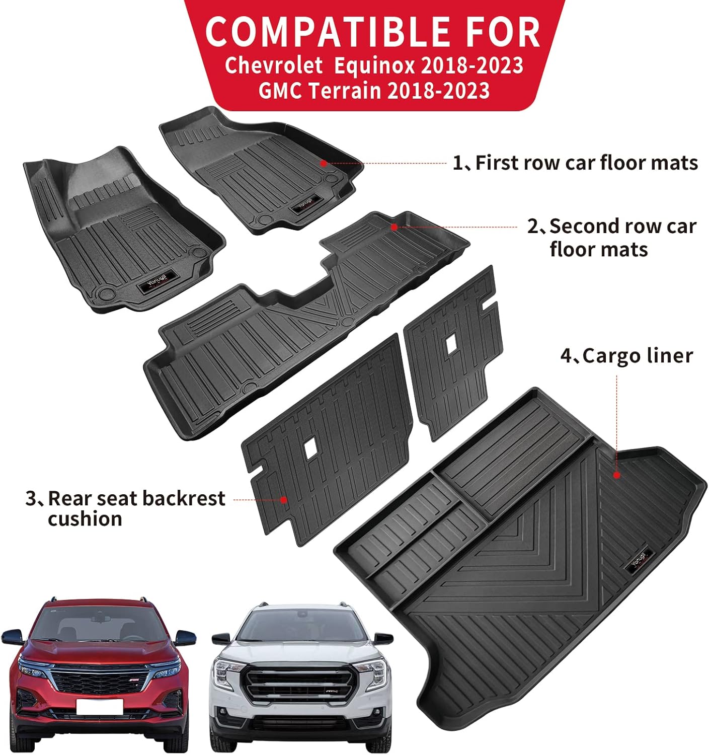 for 2018-2024 Chevy Equinox/GMC Terrain Floor Mats Cargo Liner TPE All Weather Rubber Protection Mats for Chevrolet Equinox Accessories (for 2018-2024 Chevy Equinox Full Set)