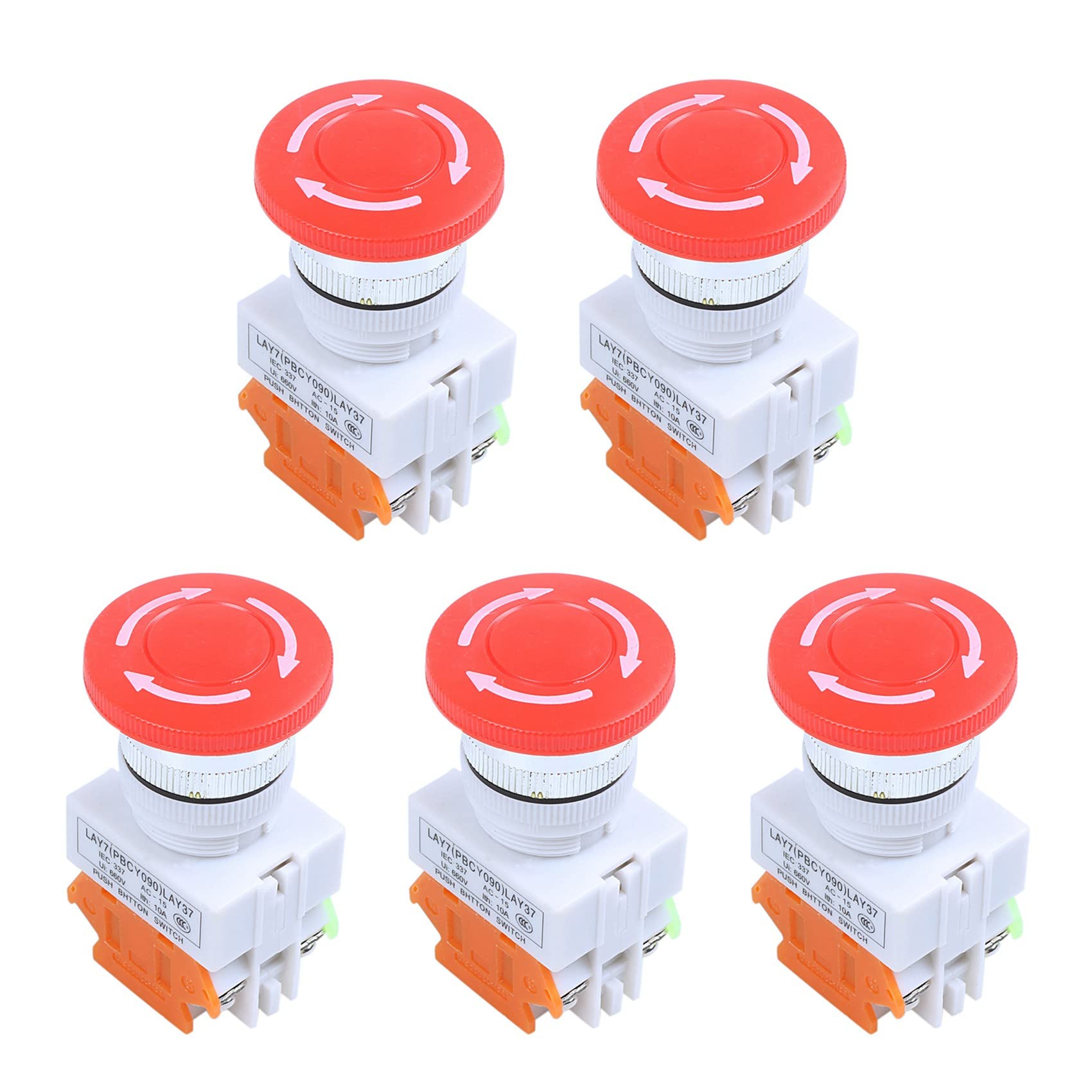 Jnchdghwa Red 5X Mushroom Cap 1No 1Nc Dpst Emergency Stop Push Button Switch Ac 660V 10A