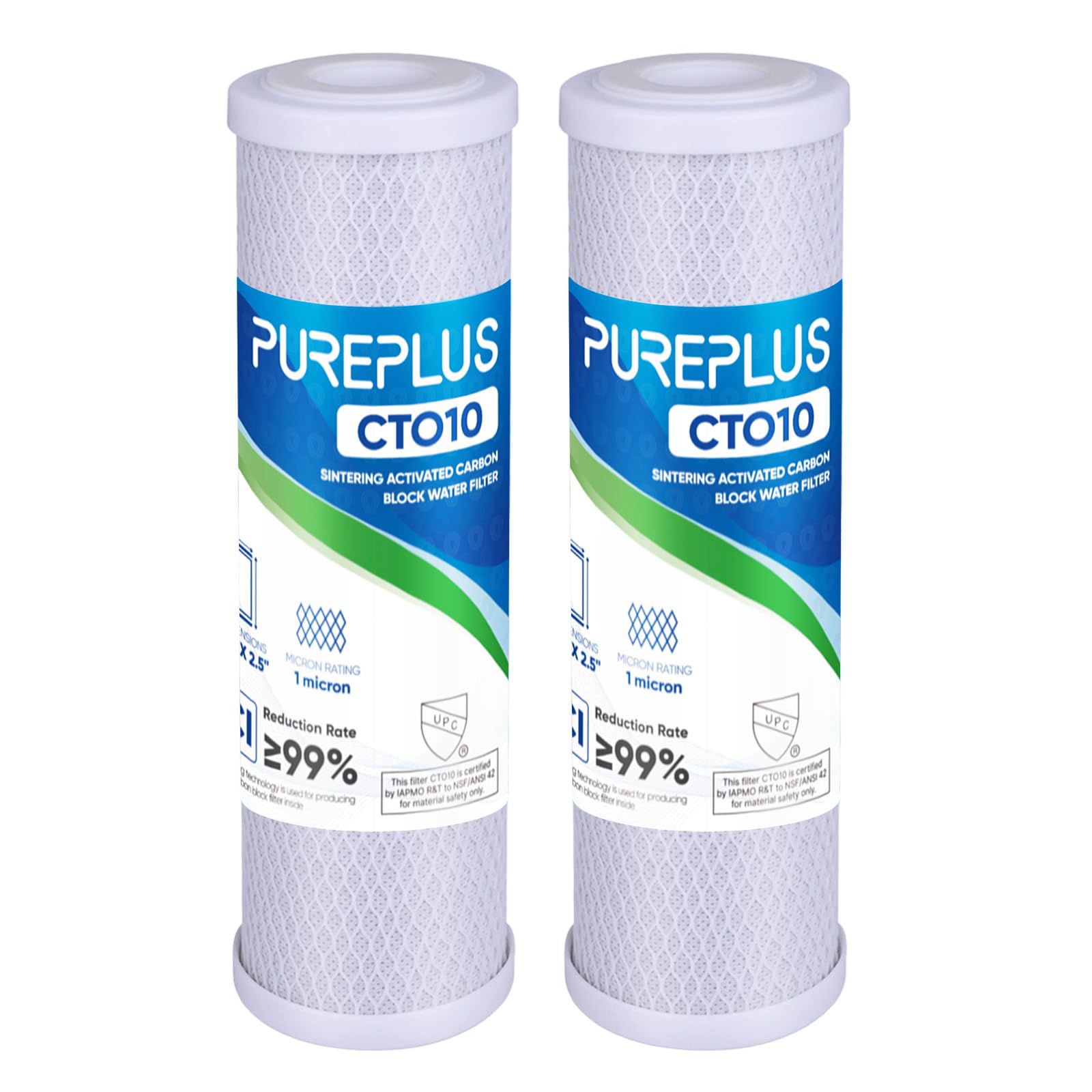 PUREPLUS 1 Micron 2.5" x 10" Whole House CTO Carbon Water Filter Cartridge Replacement for Countertop Water Filter System, Dupont WFPFC8002, WFPFC9001, FXWTC, SCWH-5, WHEF-WHWC, WHCF-WHWC,2PACK