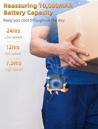 Miniatura 3 de Koonie Ventilador de clip de cintura de 10000 mAh con panel solar, tiempo de trabajo de 30 horas, luz LED personal, ventilador de cinturón