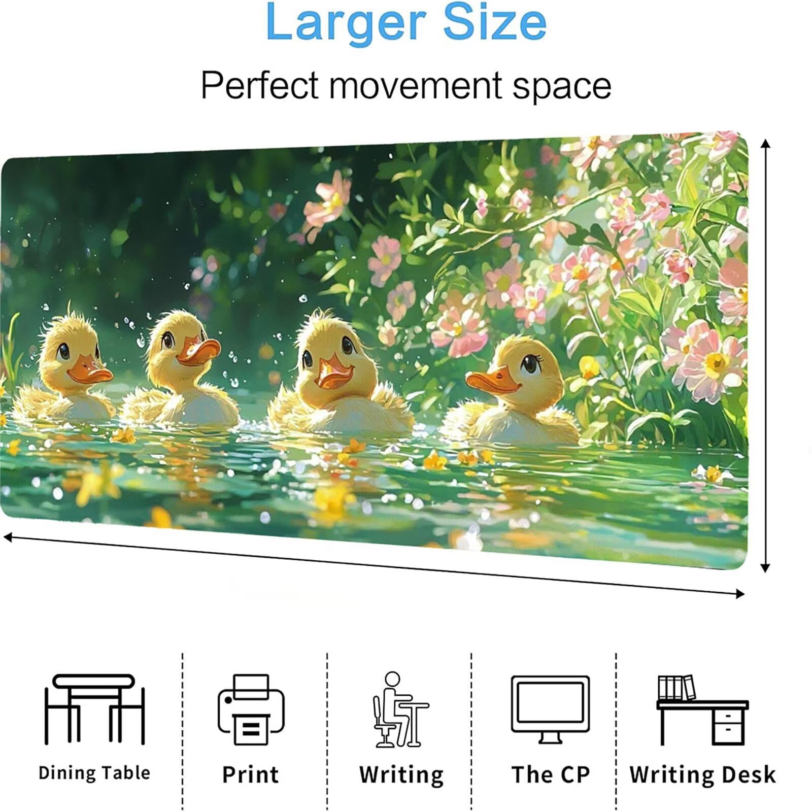 Podkładka pod mysz z kaczką, podkładka pod mysz do gier XXL 1200 x 600 x 5 mm, podkładka na biurko dla graczy, bardzo duża bezszwowa mata na stół dla graczy, antypoślizgowa podstawa, wodoodporna