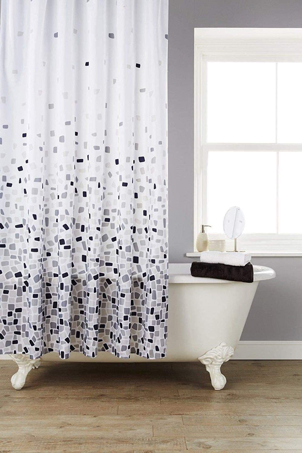 2 UR DOOR Polyester Fabric Shower Mould and Mildew Resistant Curtain - Waterproof, Washable and Tiles Patterned Liners - Grey Mosaic (180 x 180 cm or 71 x 71 Inch)