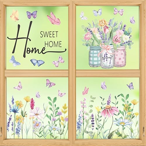 Miniatura 3 de Horaldaily 27 calcomanías de primavera para ventana, flores silvestres florales, mariposas para suministros de fiesta en el hogar, decoración de