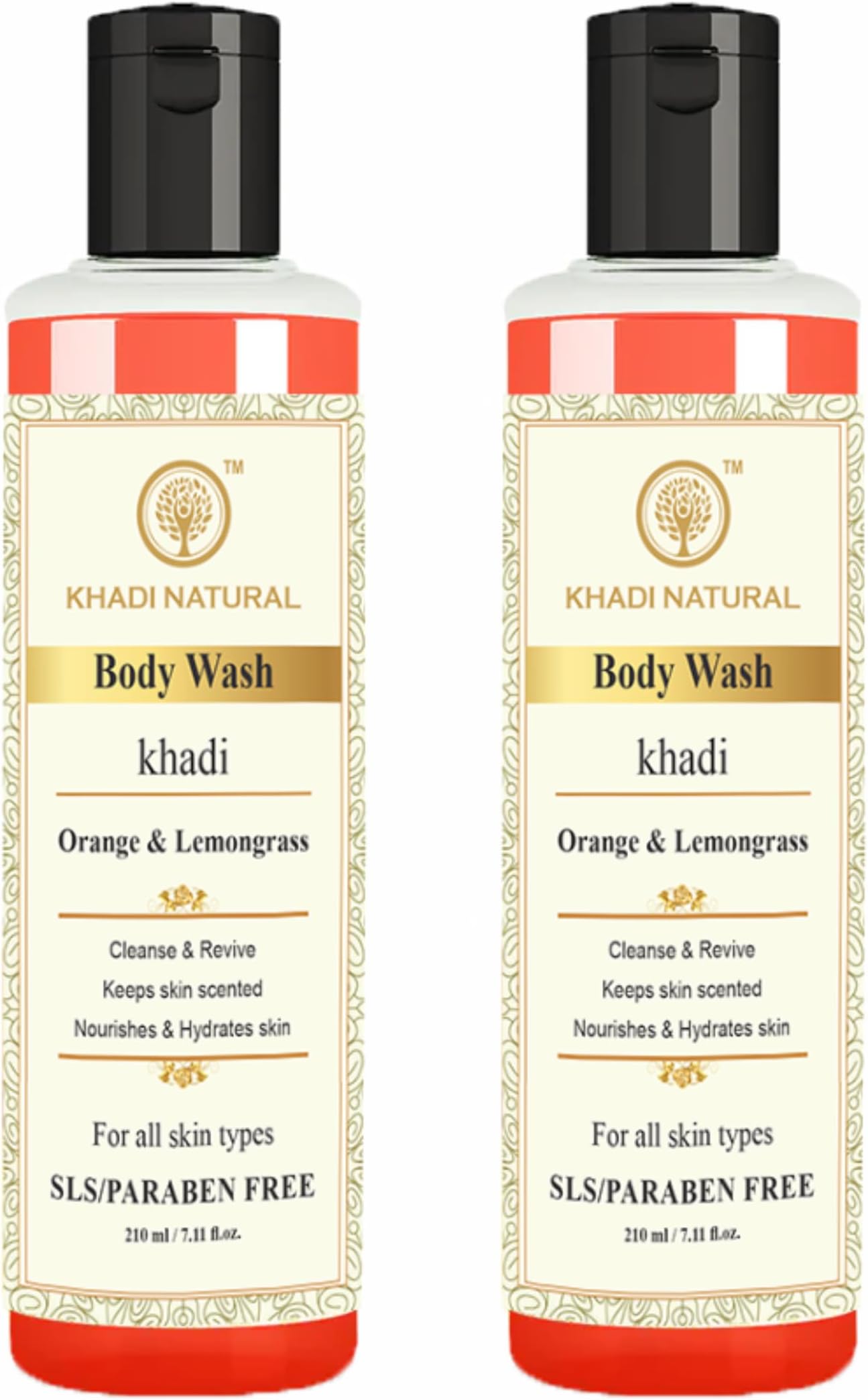 Khadi Natural Herbal Orange & Lemongrass Body Wash| Cleanses and Revives Skin|Regulates oil production| Keeps skin blemish free|Shower gel suitable for All Skin Types| 210ml Pack 2
