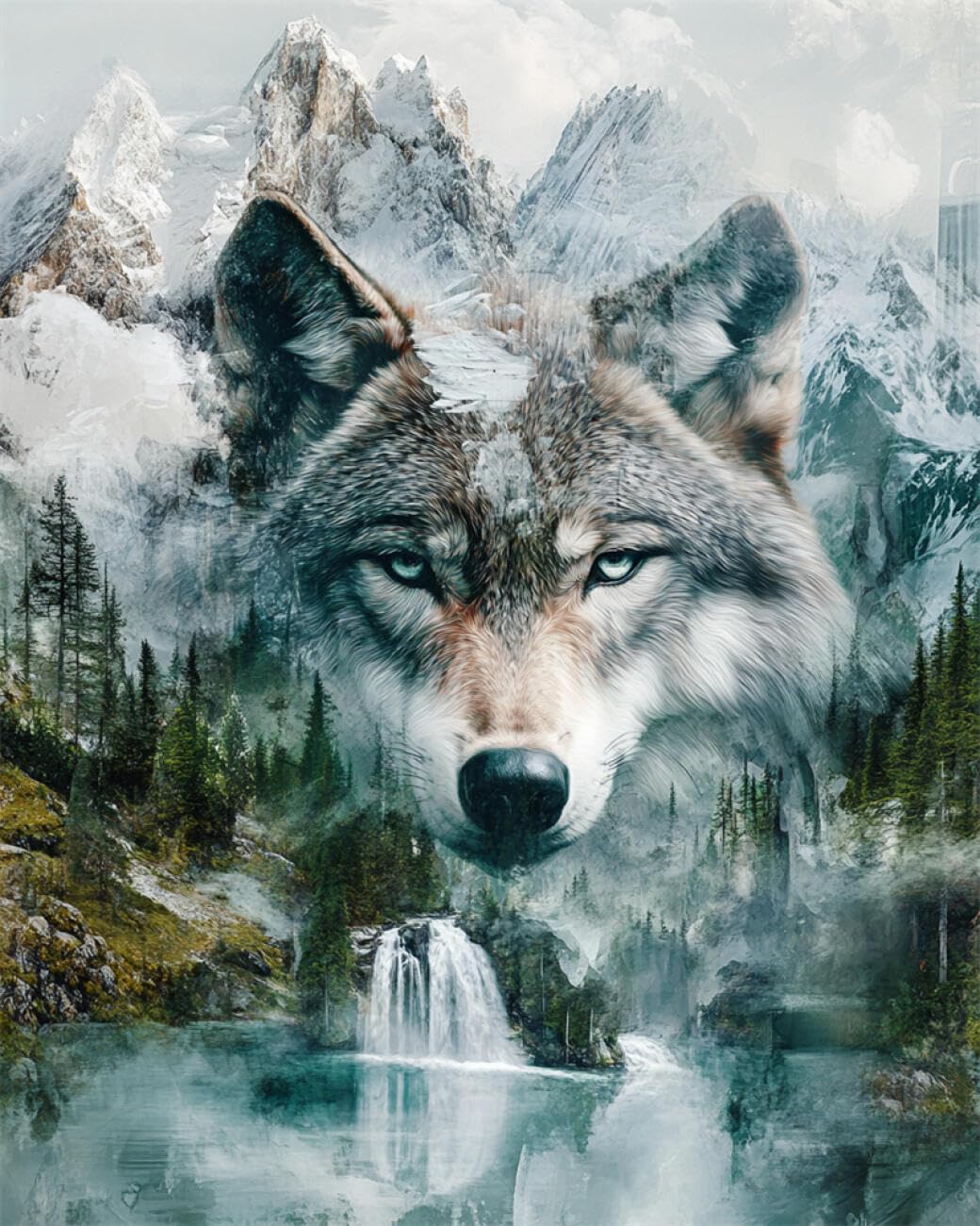 RKFLGEW DIY Bead Embroidery Kit Fantasy Wolf 50x70cm