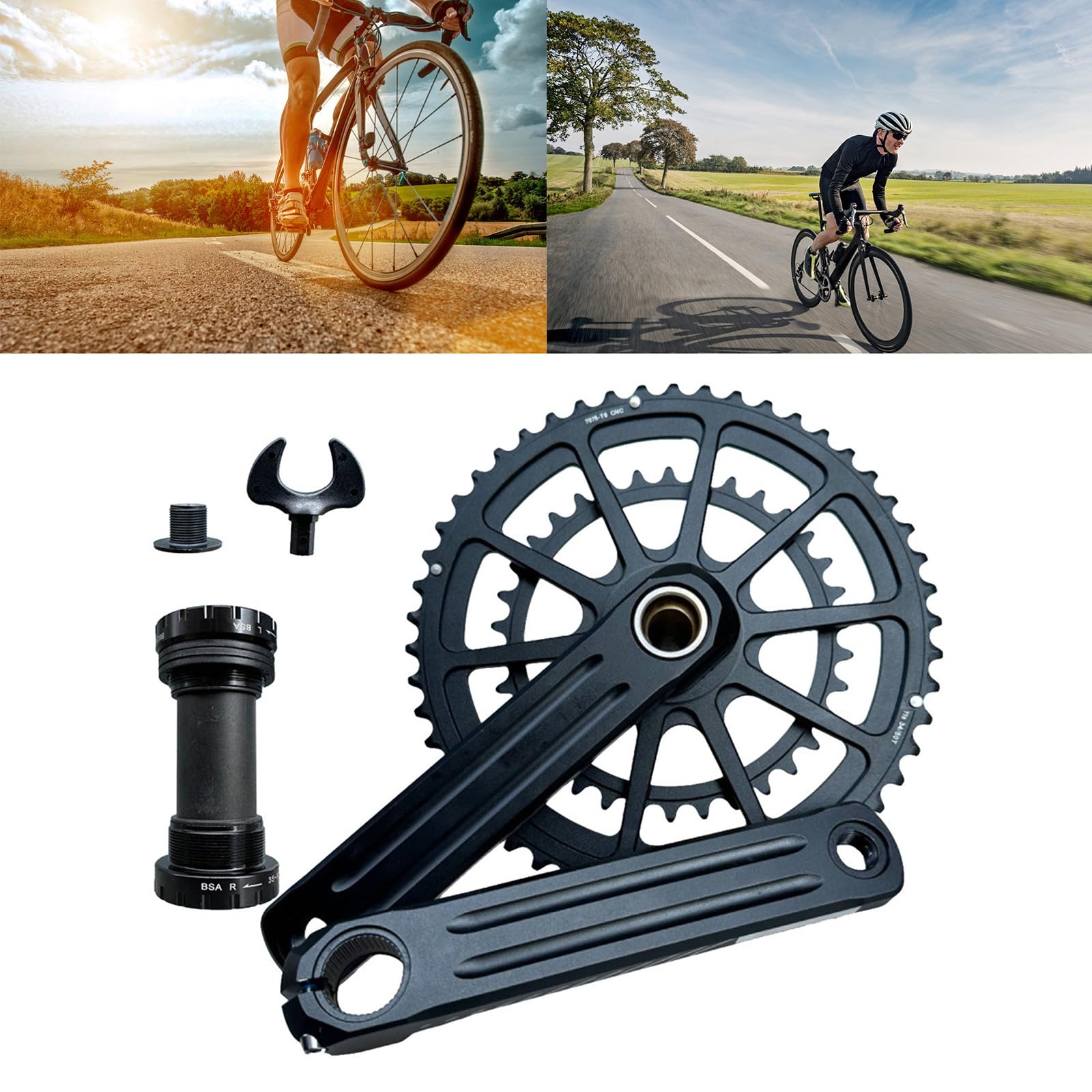 Pédalier Vélo Route 2x8 Vitesses - 165 Mm Bras - 50-34T Plateau - Neuf