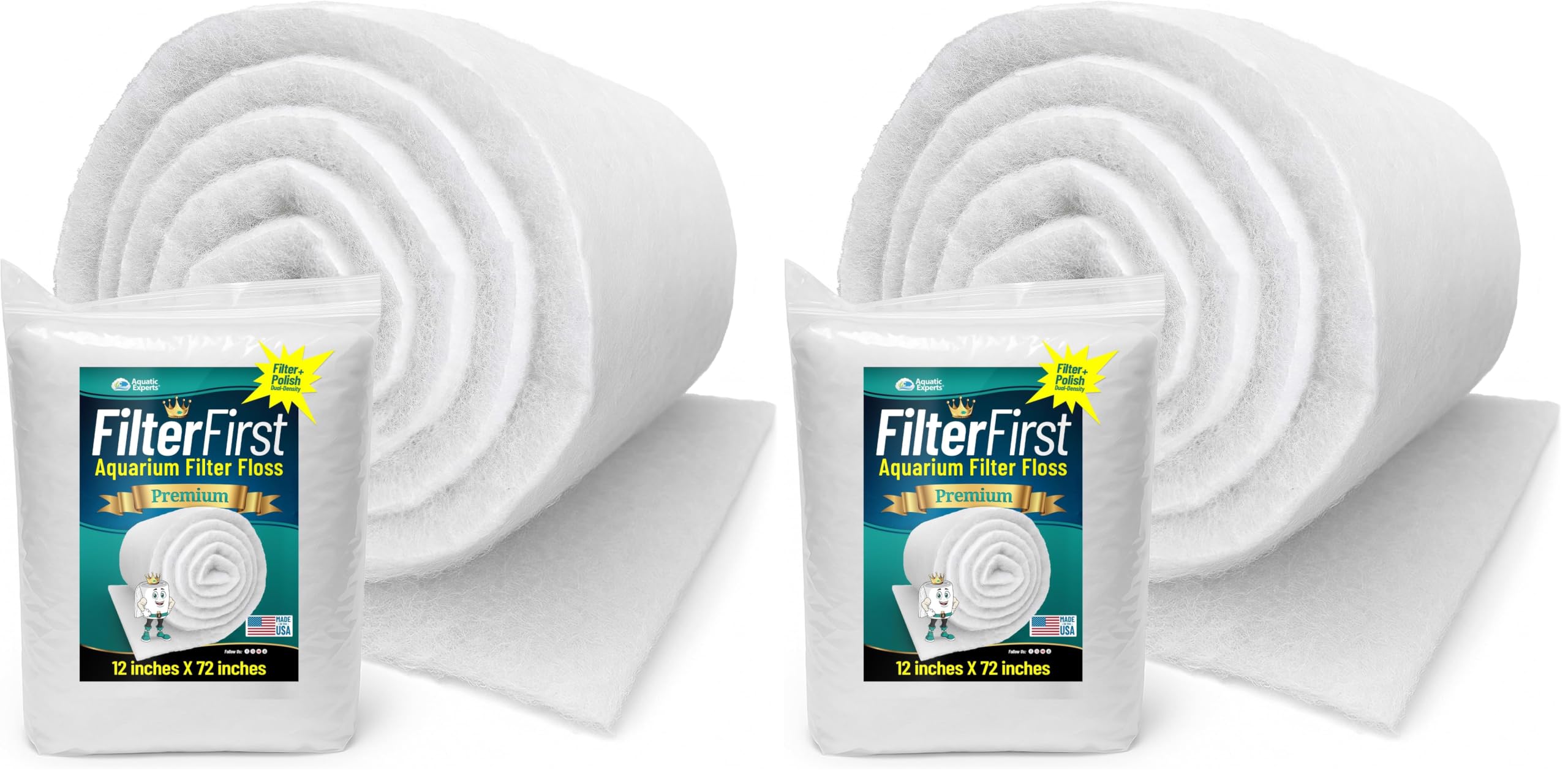 Aquatic Experts Aquarium Filter Floss for Fish Tank Filters - FilterFirst Aquarium Filter Pad - Media Roll for Crystal Clear Water, 3/4" - 1" Thick (12 Inch Wide, 72 Inch Long) (Pack of 2)