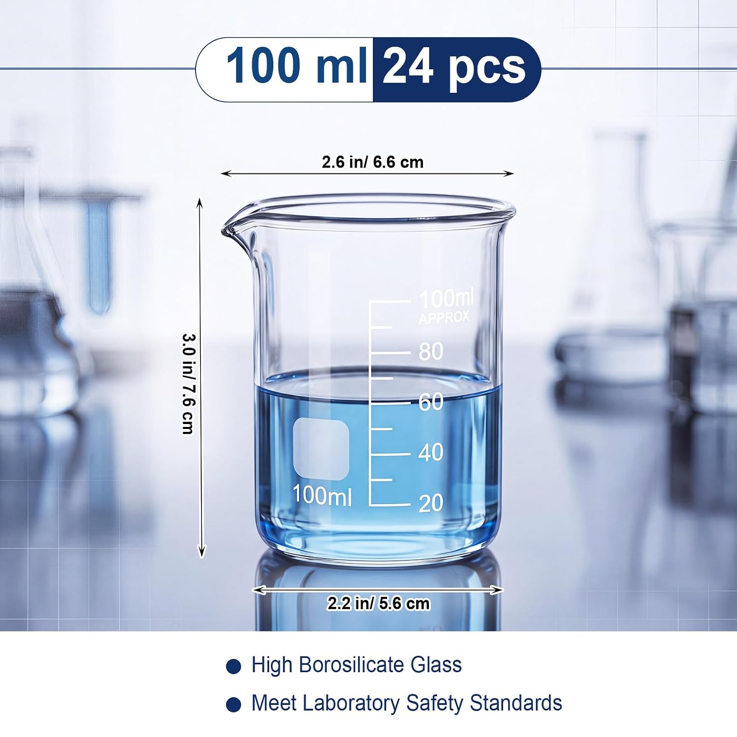 Tellegloww 24 Pcs 100ml Glass Beaker Measuring Cups Borosilicate Beakers