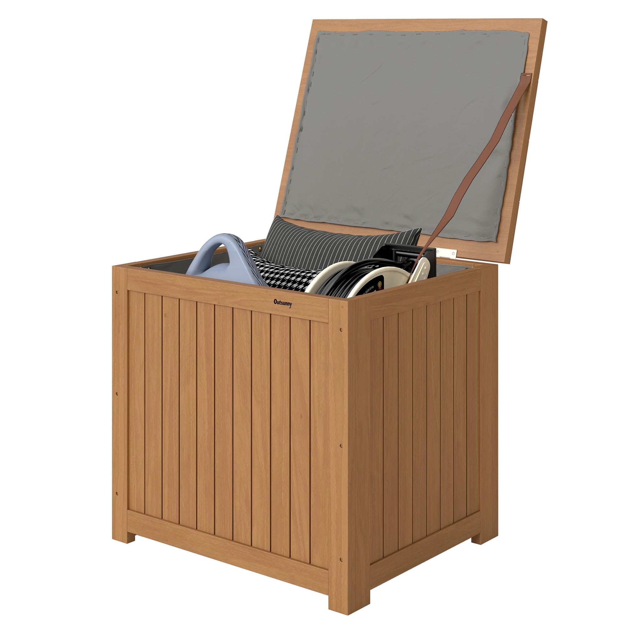 Outsunny Coffre de Rangement en Bois Massif 130L Balcon 63x51x58,5cm Brun