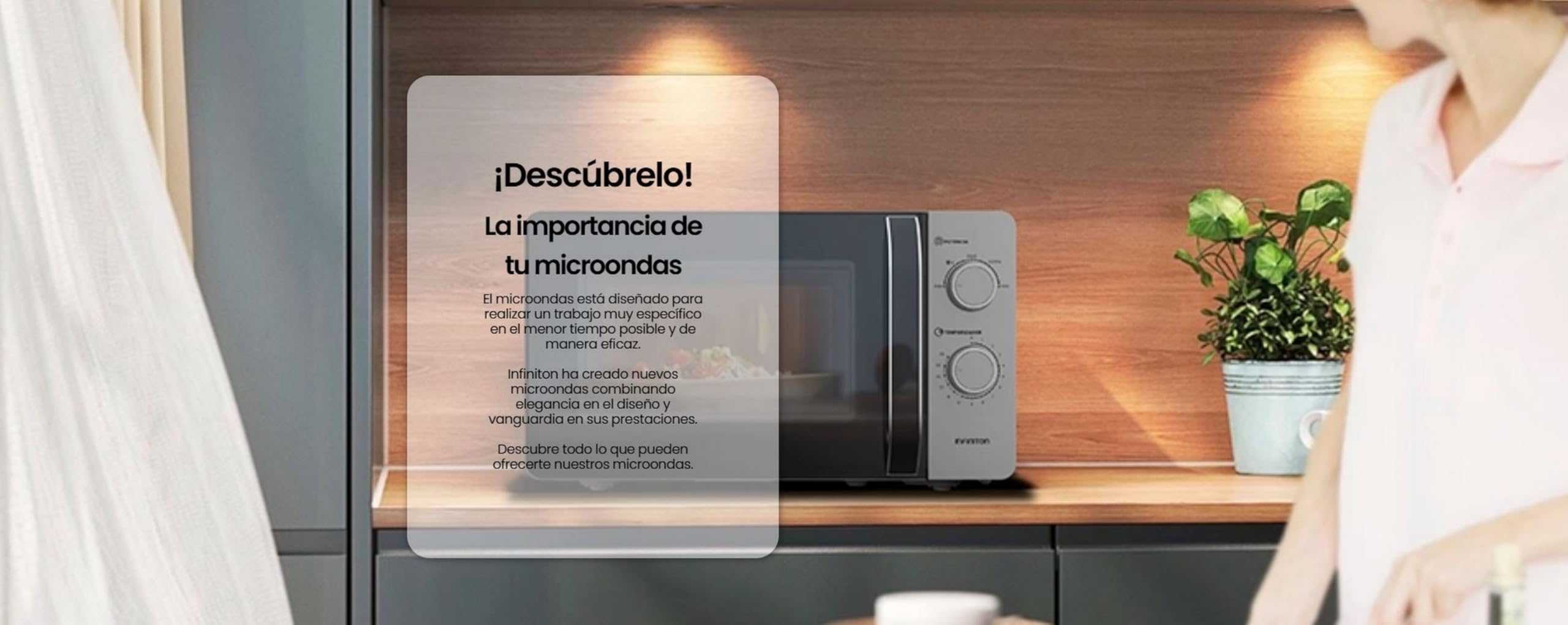 INFINITON Microondas MW-HS2070, 20 Litros, 700 W, Temporizador de 0 a 35 minutos, Función DEFROST, Apertura de puerta con tirador, Plata