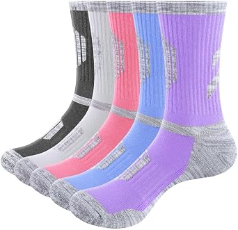 YUEDGE Womens Hiking Socks, Moisture Wicking Terry Cushioned Crew Casual Athletic Socks, Padded Work Boot Socks