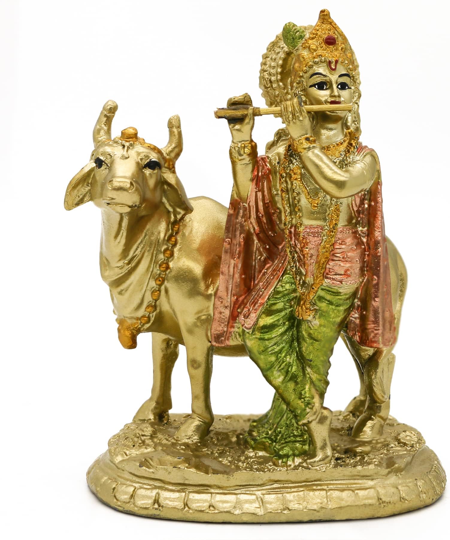 Hindu God Lord Krishna Statue - 5.3“H Baby Krishna Idol w/Cow Nandi Statue Indian Diwali Mandir Murti Pooja Item Home Office Altar Shrine Puja Decor