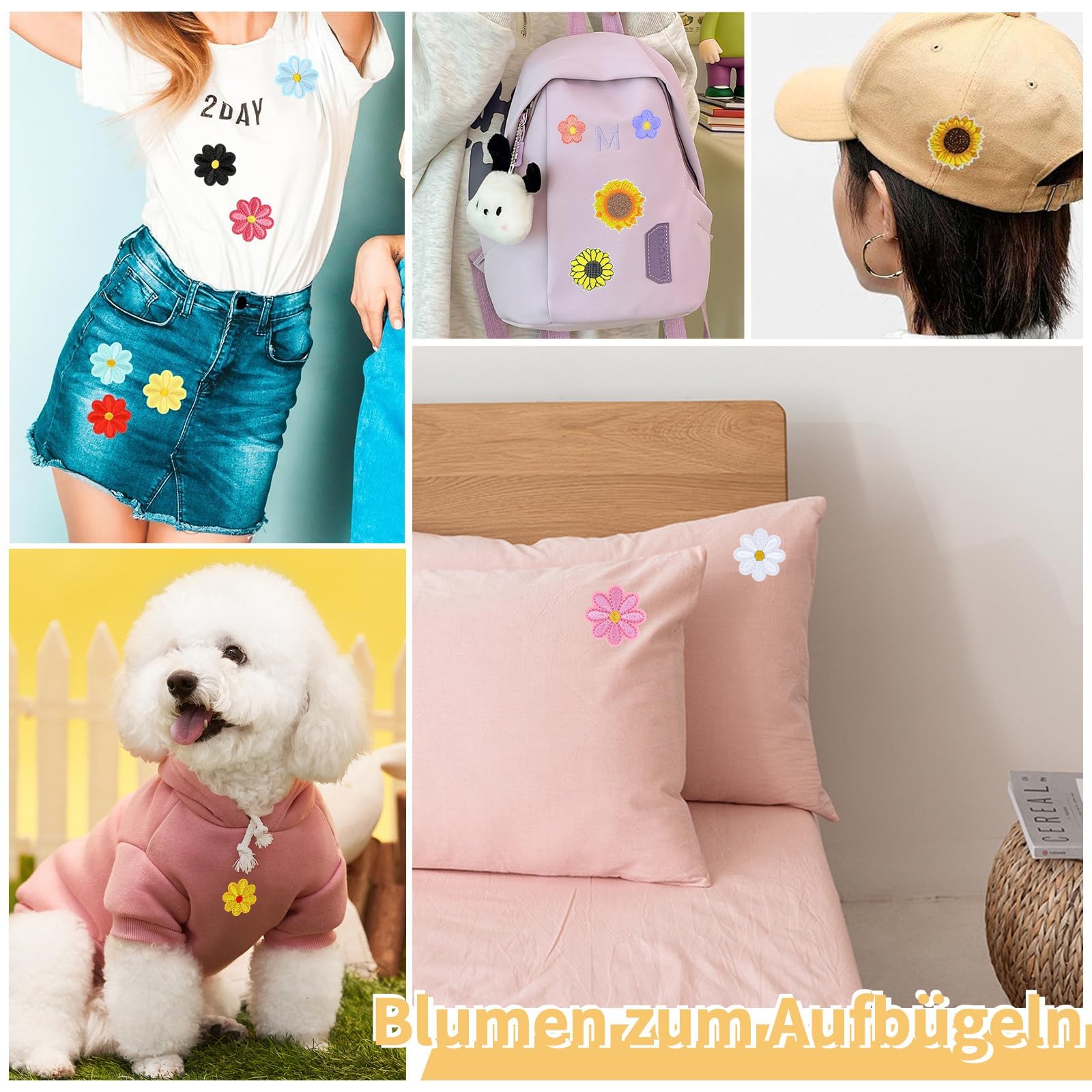 Bügelflicken Blumenmotive - 15 Große & 44 Kleine Blumen