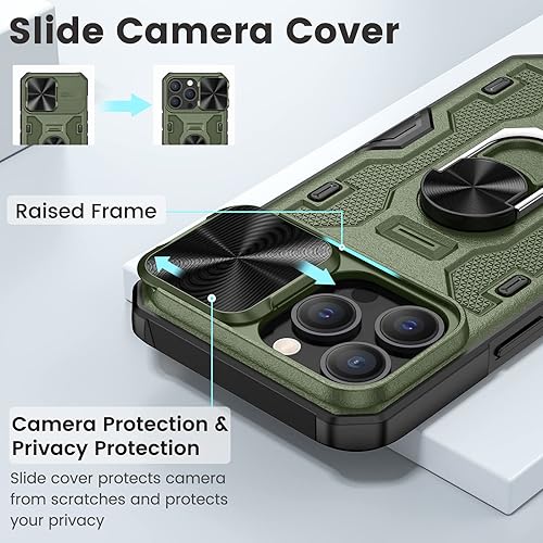 Miniatura 3 de Caka Funda para iPhone 13 Pro con soporte, cubierta completa de la cámara anillo de soporte giratorio de 360 protectora resistente a prueba