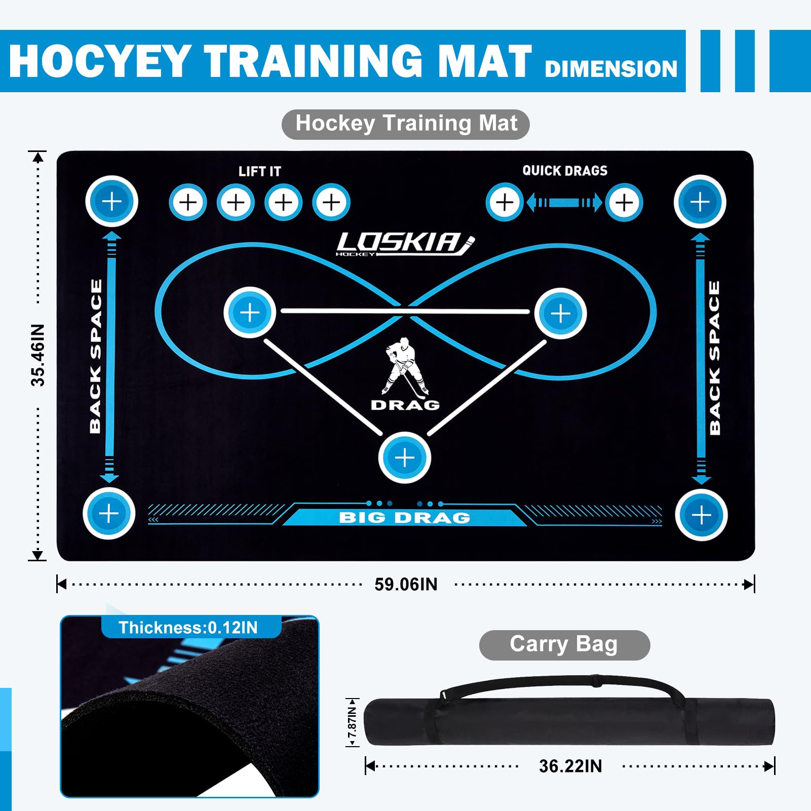 Field Hockey Training Mat (59 x 35.4IN), Non-Slip Field Hockey Training Equipment for All Ages, Ideal Gifts for Indoor and Outdoor Practicing with Carry Bag