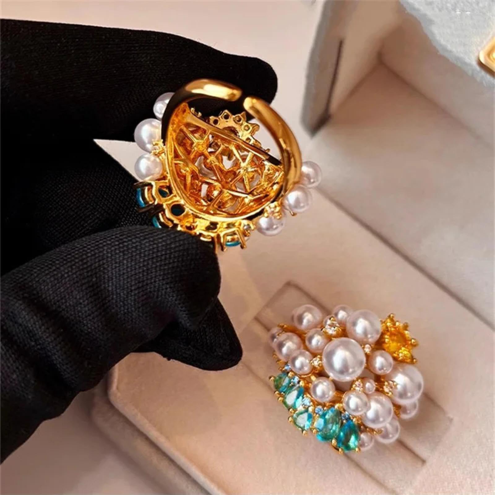 Ring Ringe Damen Bijouterie Herren Vintage Öffnung Verstellbarer Perlen Zirkon Ring Für Frauen Nischen Design Einzigartiger Exquisiter Schöner Personalisierter Zeigefingerring