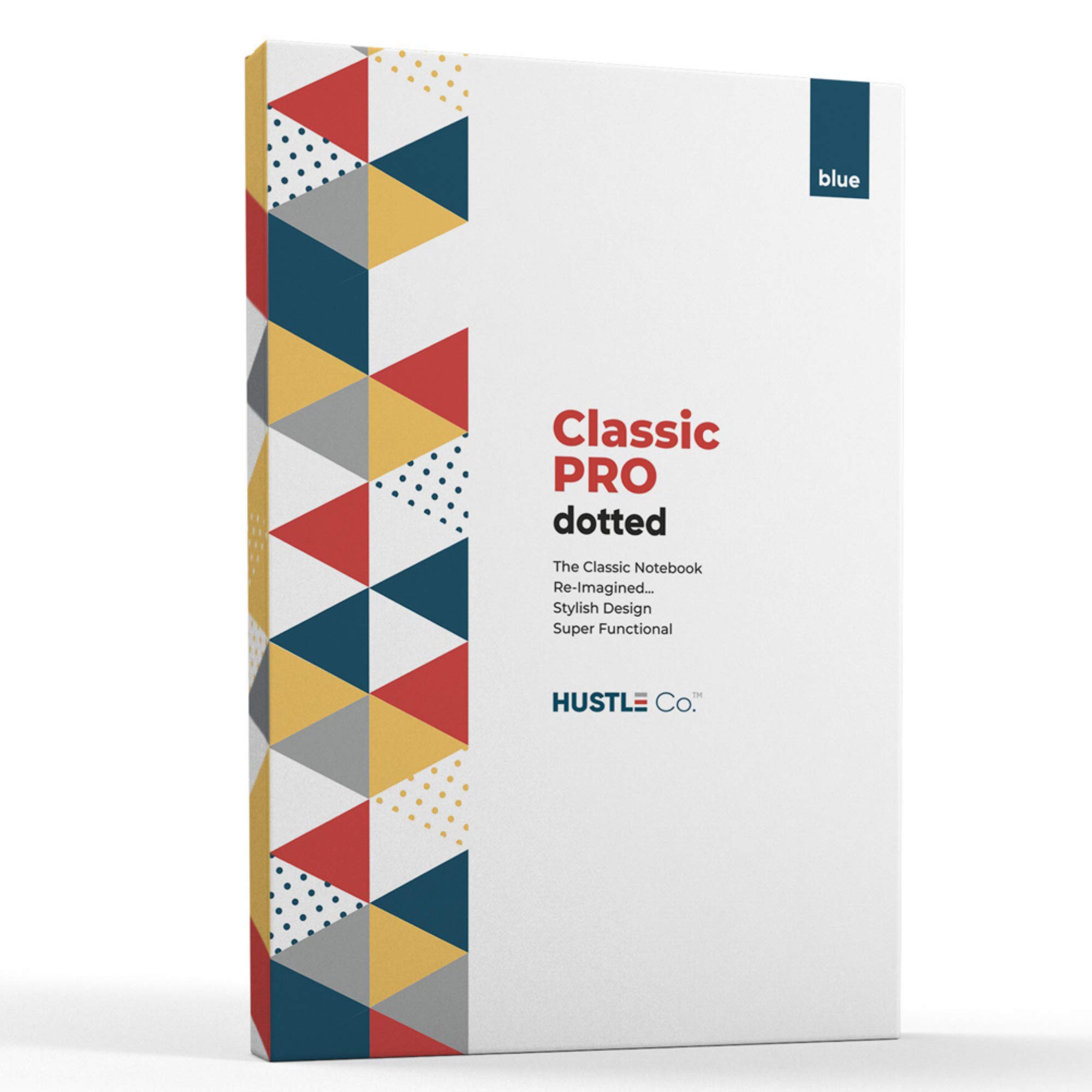 HUSTLE Co Notizbuch, dick gepunktet, Blau | Punktraster Notizbücher mit 120 g/m² tintenfestem Papier | Premium A5 Hardcover Tagebücher mit Seitenzahlen, Stifthalter, Tasche, Schuber + Lineal
