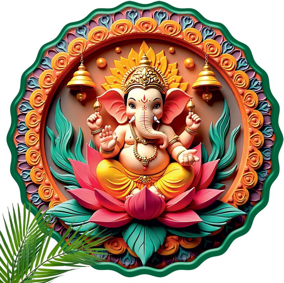 Casa Rica MDF Wooden Wall Art 12x12 Inch | Ganesh Ji Sparkle Laminated Wall Hanging Frame for Living Room, Bedroom, Office & Pooja Room | Modern MDF Home Decor Painting | Wall Hanging Gift Item (GD