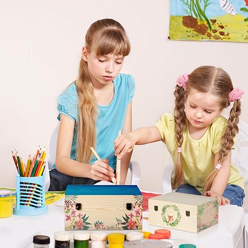 Miniatura 6 de Paquete de 2 cajas de madera sin terminar con tapa, caja grande de madera (14 x 10.4 x 6.5 pulgadas + 12 x 9 x 4.9 pulgadas), cajas de madera de