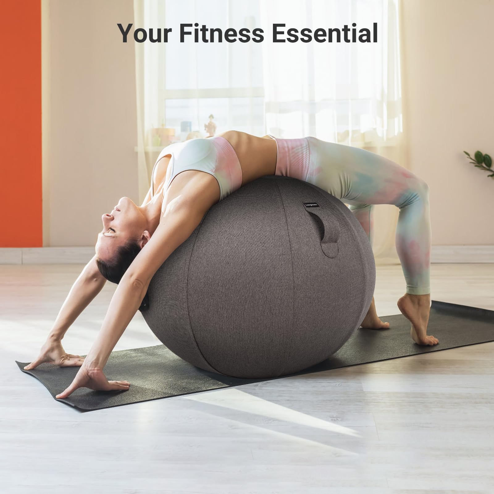 Leogreen Bureau Yoga Chaise Ballon en Taille 65CM 75CM de Grossesse Chaise avec Housse en Lin Lavable de Protection Antidérapante
