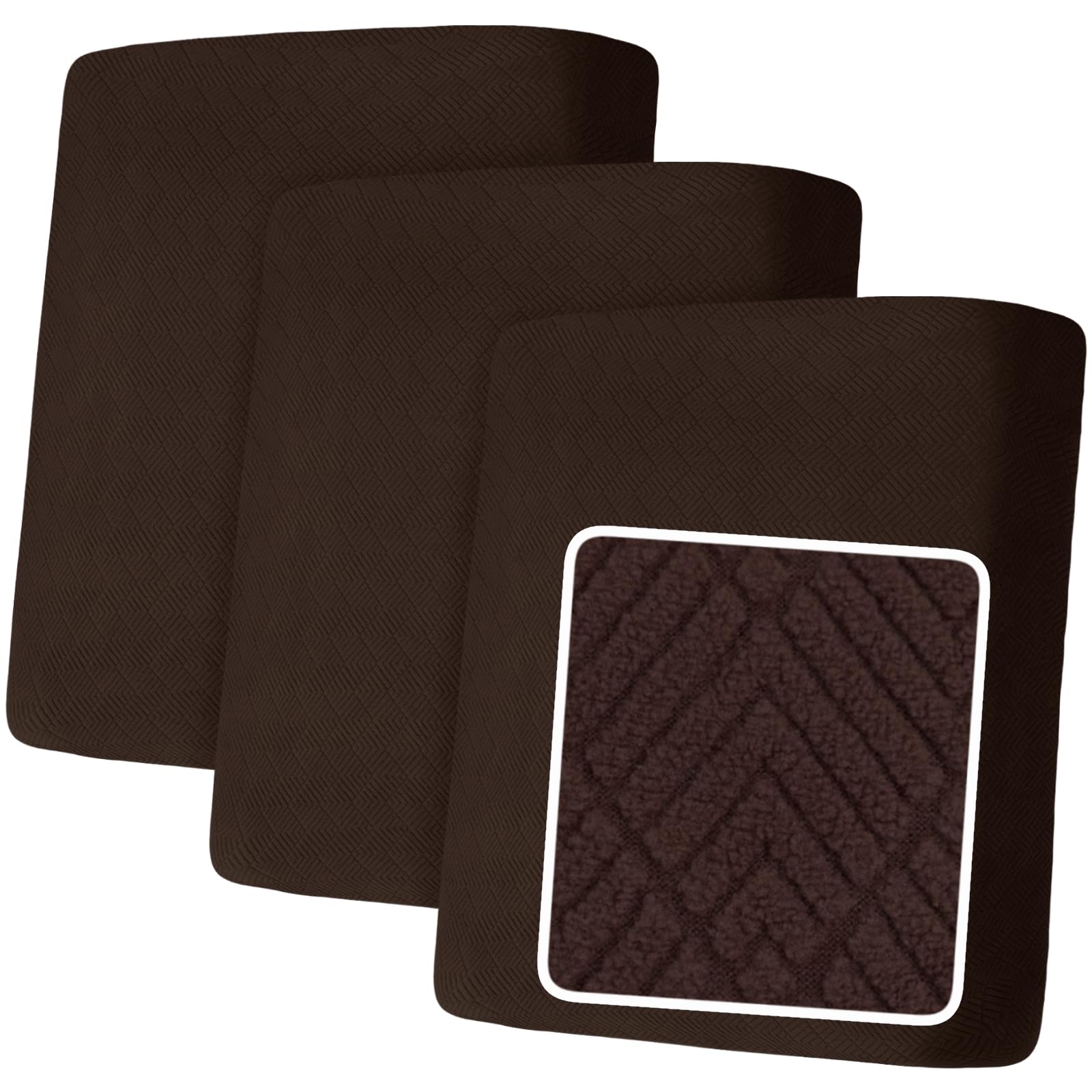 YEMYHOM Stretch Individual Cushion Covers Large Sofa Seat Cushion Slipcovers Soft Couch Cover Replacement Diamond Pattern Furniture Protector with Elastic Bottom (3 Pcs XL Cushion Covers, Coffee)