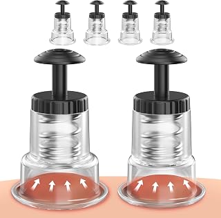 Cupping Kit for Massage Therapy, 2 Sizes Cupping Set, Unique Piston Design, Portable Massager for Studio & Home Use, Muscle Pain Relief, Myofascial Release, Cellulite Reduction (4 Pack)