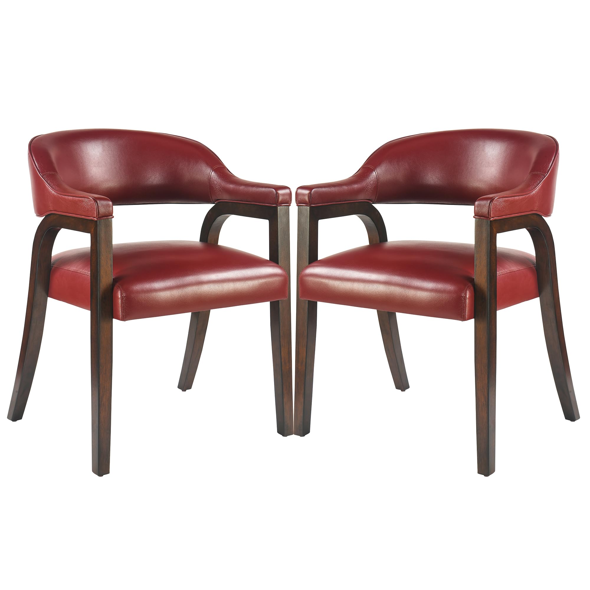 MODERION Dining Chairs with Solid Wood Legs Set of 2, Upholstered PU Leather Accent Side Chairs with Armrest, 30.7" High Home Office Chair for Living