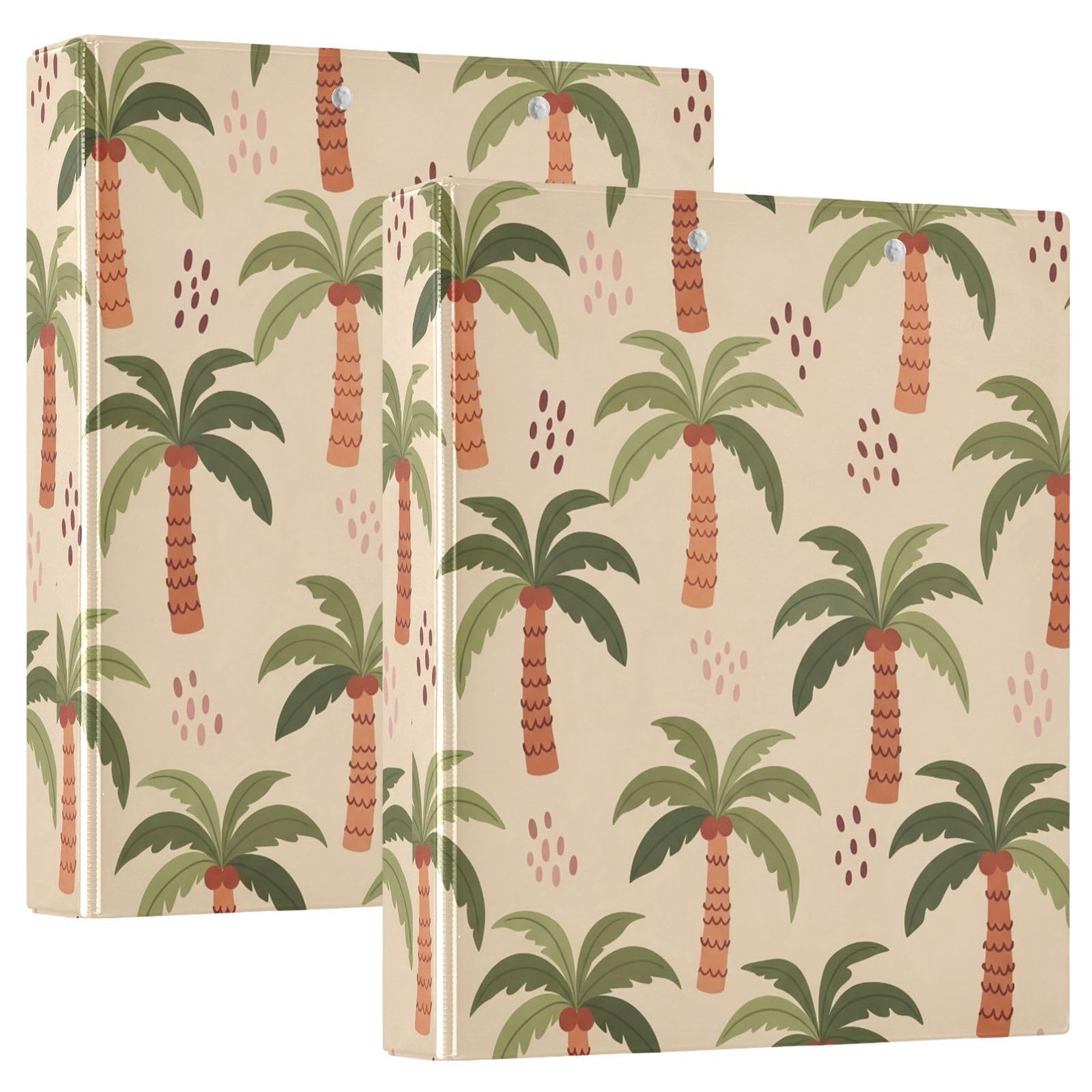 Raccoglitori a 3 anelli, 3,8 cm, motivo palme, decorativi, rotondi, con clip in metallo, formato A4, organizer per casa e ufficio, confezione da 2