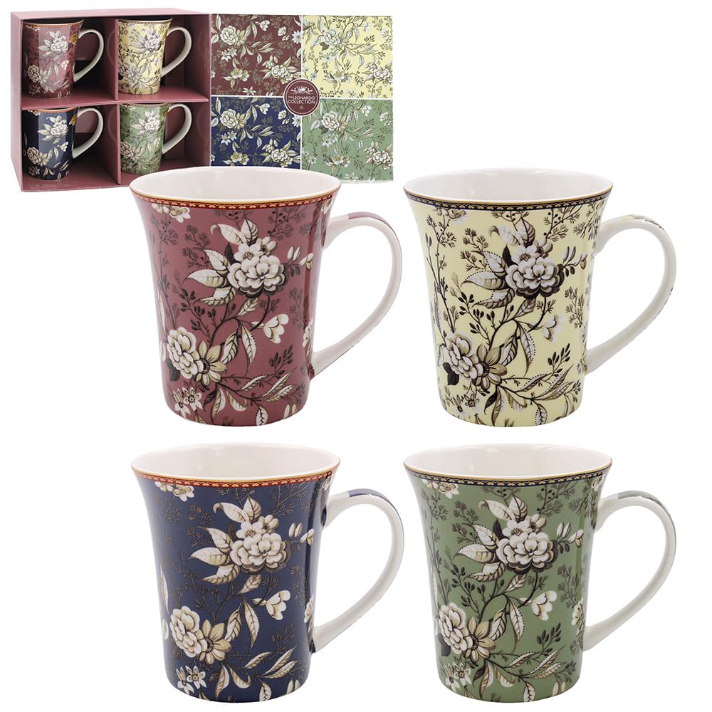 Set of Four William Kilburn Tapered Mugs - Full Colour Gift Boxed - Fine China