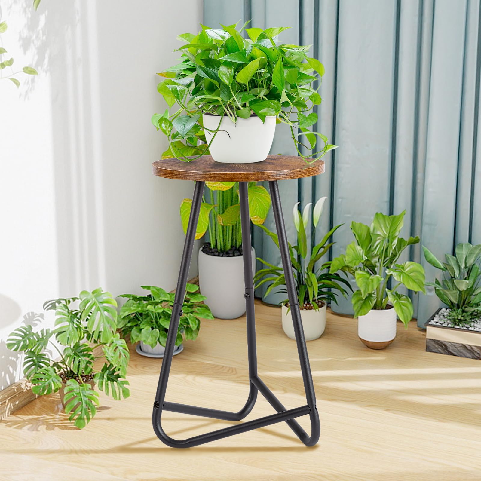 HDANI Lot de 2 Support Rond en Métal pour Plantes de 50 cm,Petit Aupport pour Fleurs,étagère en Bois pour Plantes, étagère Moderne pour Plantes d'intérieur pour Salon,Balcon et Bureau,Noir