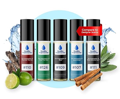 Quality Fragrance Oils - Set de regalo de muestra de las 5 mejores impresiones de colonia para hombre (versiones genéricas de fragancias de