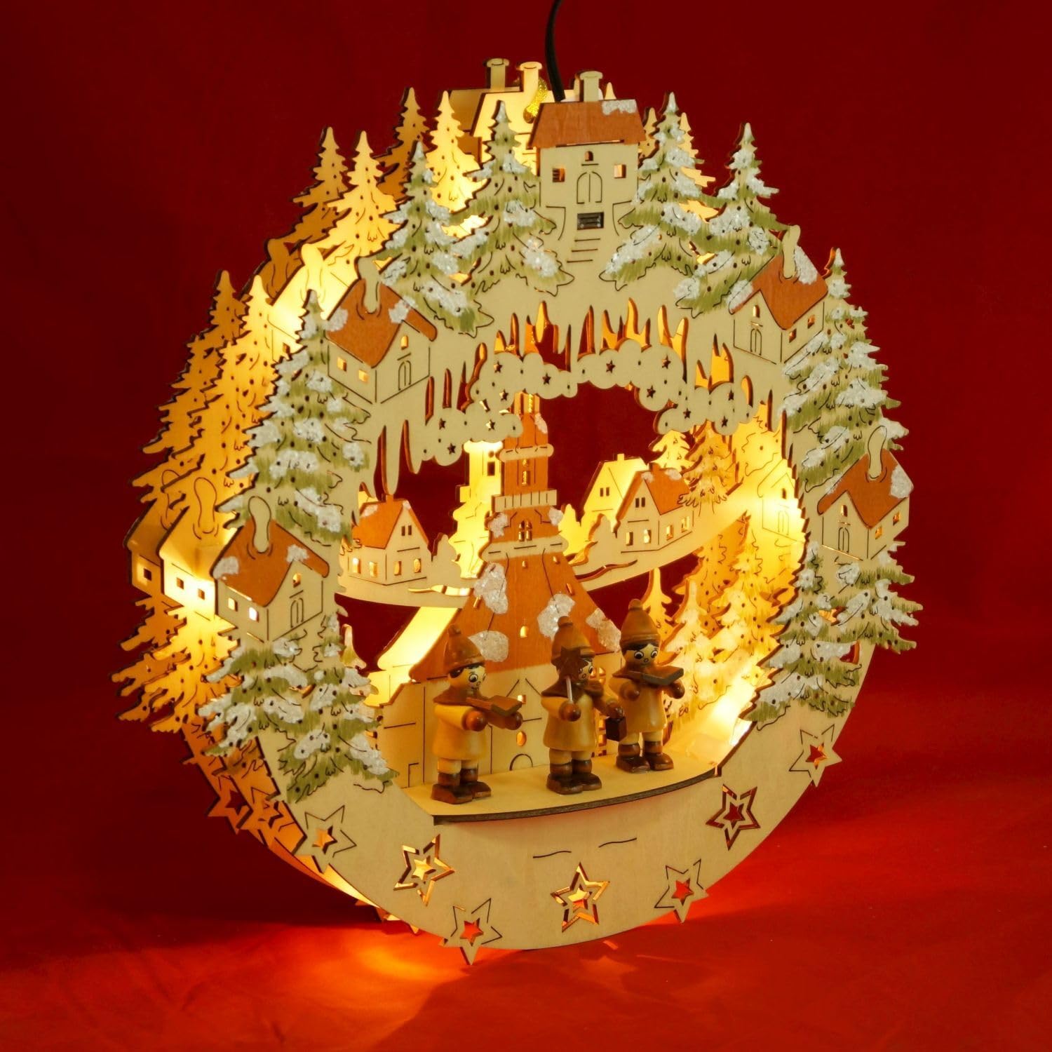 Wichtelstube-Kollektion Holz Fensterbild Seiffener Kirche mit Kurrenden Weihnachtsdeko fürs Fenster, 30 x 6 x 28 cm inkl. Adapter 4,5 V; LED Fensterbilder Weihnachten