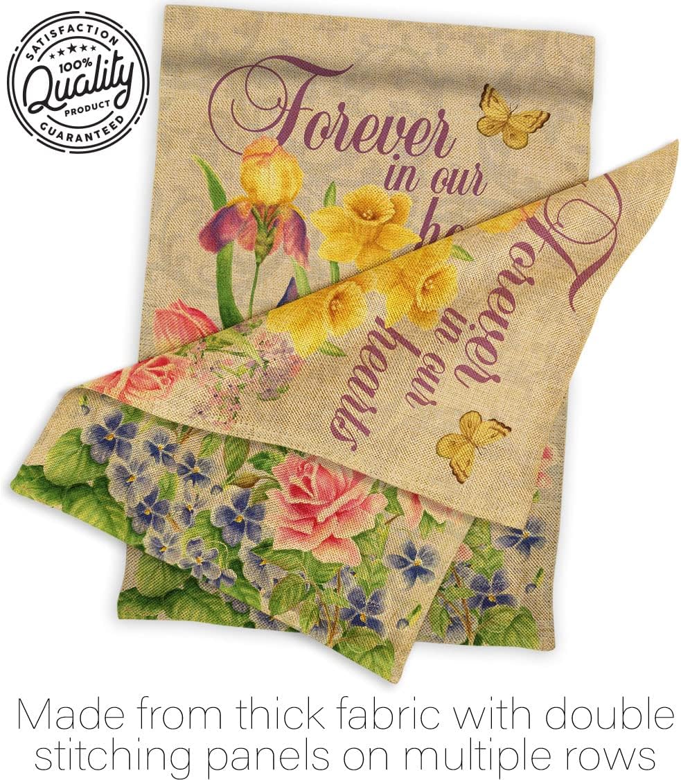 Breeze Decor Forever in Our Heart Burlap Garden Flag Expression Sympathy Remembrance Memorial Bereavement Love Support Emotion Postive House Decoration Banner Small Yard Gift Double-Sided, Made In USA