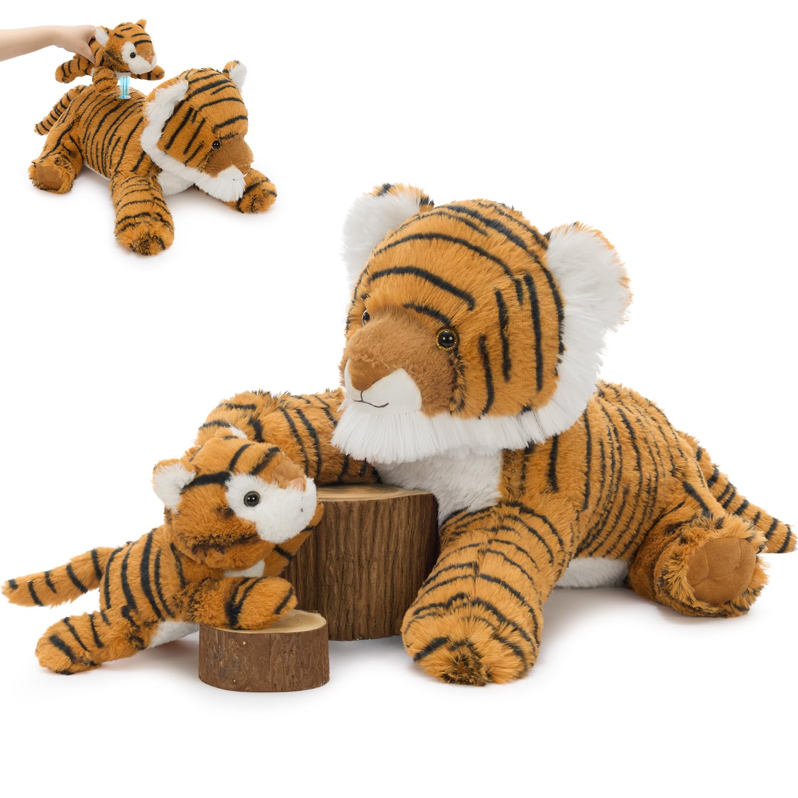 MorisMos Big Tiger Teddy Soft Toy, 45cm Mom with One Baby inside, Realistic Tiger Stuffed Forest Wild Zoo Animal Plush Cuddly, Gifts for Kids Birthday Gifts Party Decorations — image 1