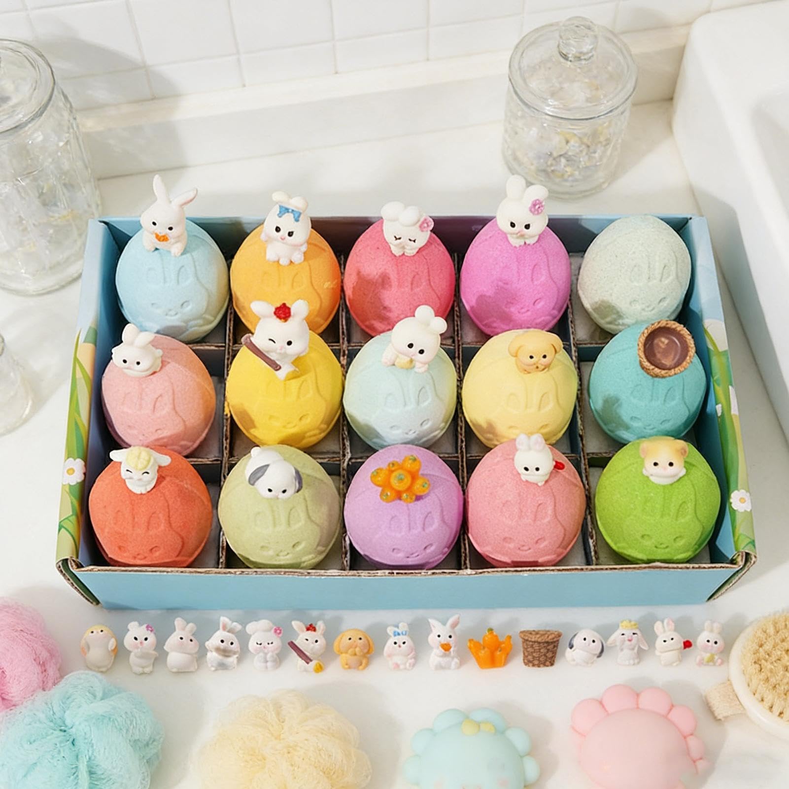 Bagnoschiuma con per Bambini 15 Pezzi Tema Coniglietto Bagno Schiuma | Set di Palline da Bagno per Bambini per Regalo Vacanze Viaggio Bagno Casa Hotel Regalo Bambini Ragazze Ragazzi