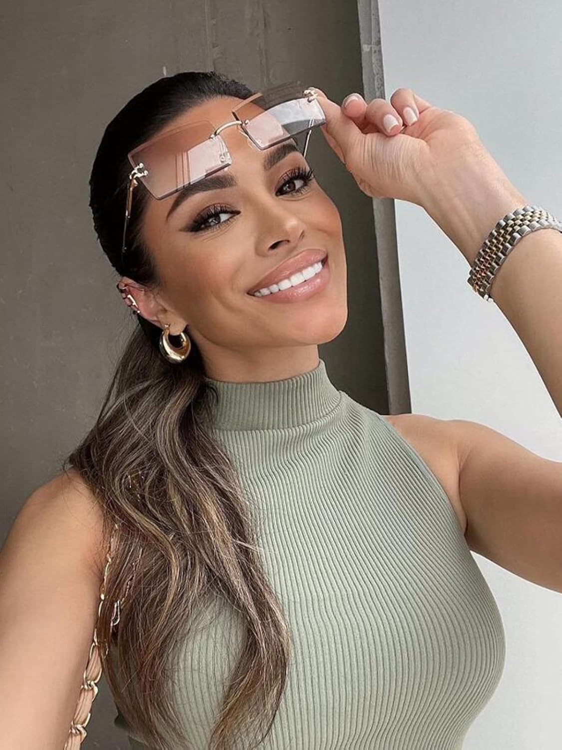 PORADAY Rectangle Sunglasses for Women Men Vintage Rimless Square Sun Glasses Candy Color - Image 4