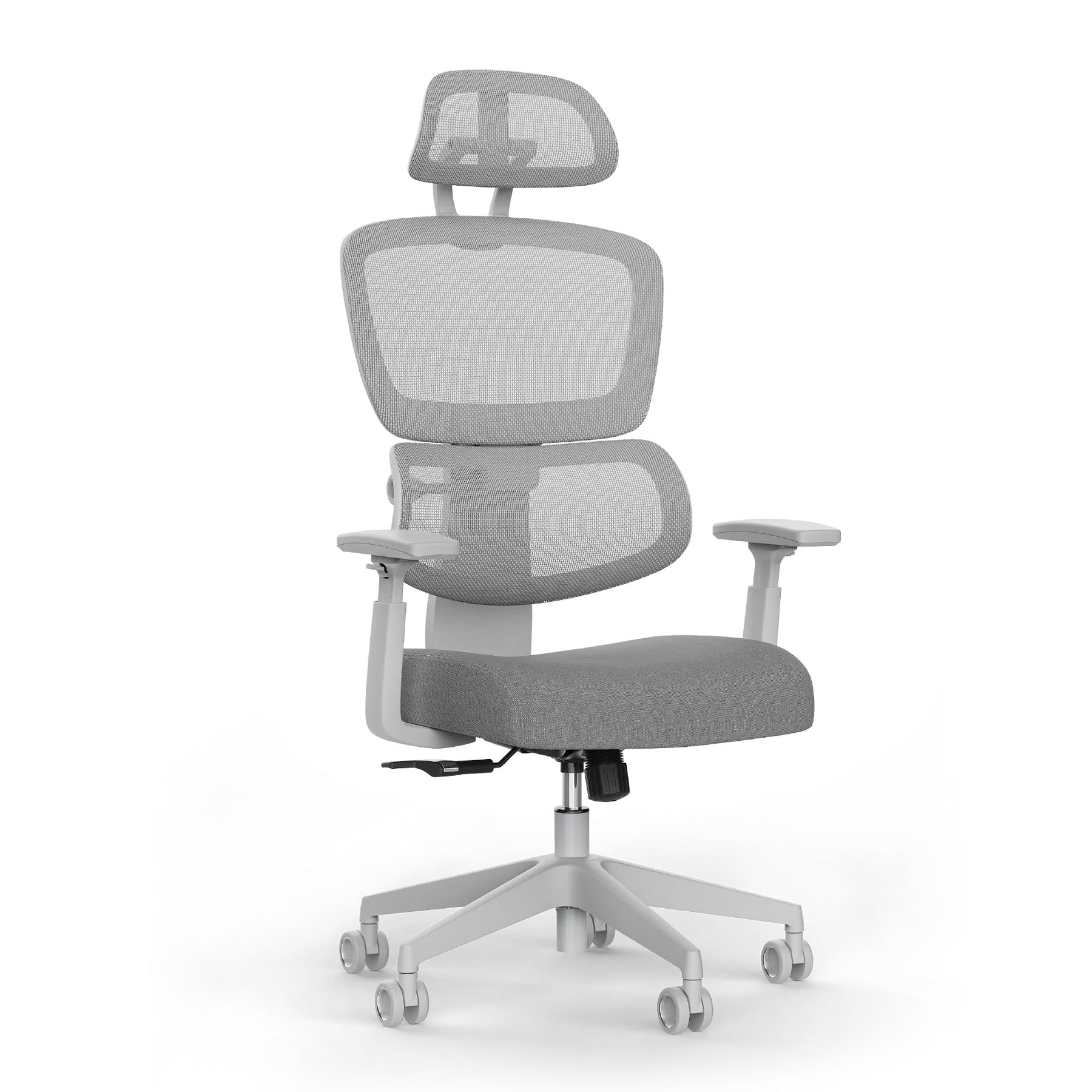 DESKSPACE Move Bürostuhl ergonomisch für Homeoffice bis 150kg - Schreibtischstuhl mit intelligenter Lordosenstütze, 3-stufiger Neigung & höhenverstellbare Rückenlehne, Bürodrehstuhl (Grau)