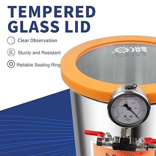 Miniatura 6 de BACOENG Cámara de vacío de 3 galones con tapa de vidrio templado de 4.5 CFM con bomba, kit de cámara de desgasificación para estabilizar madera